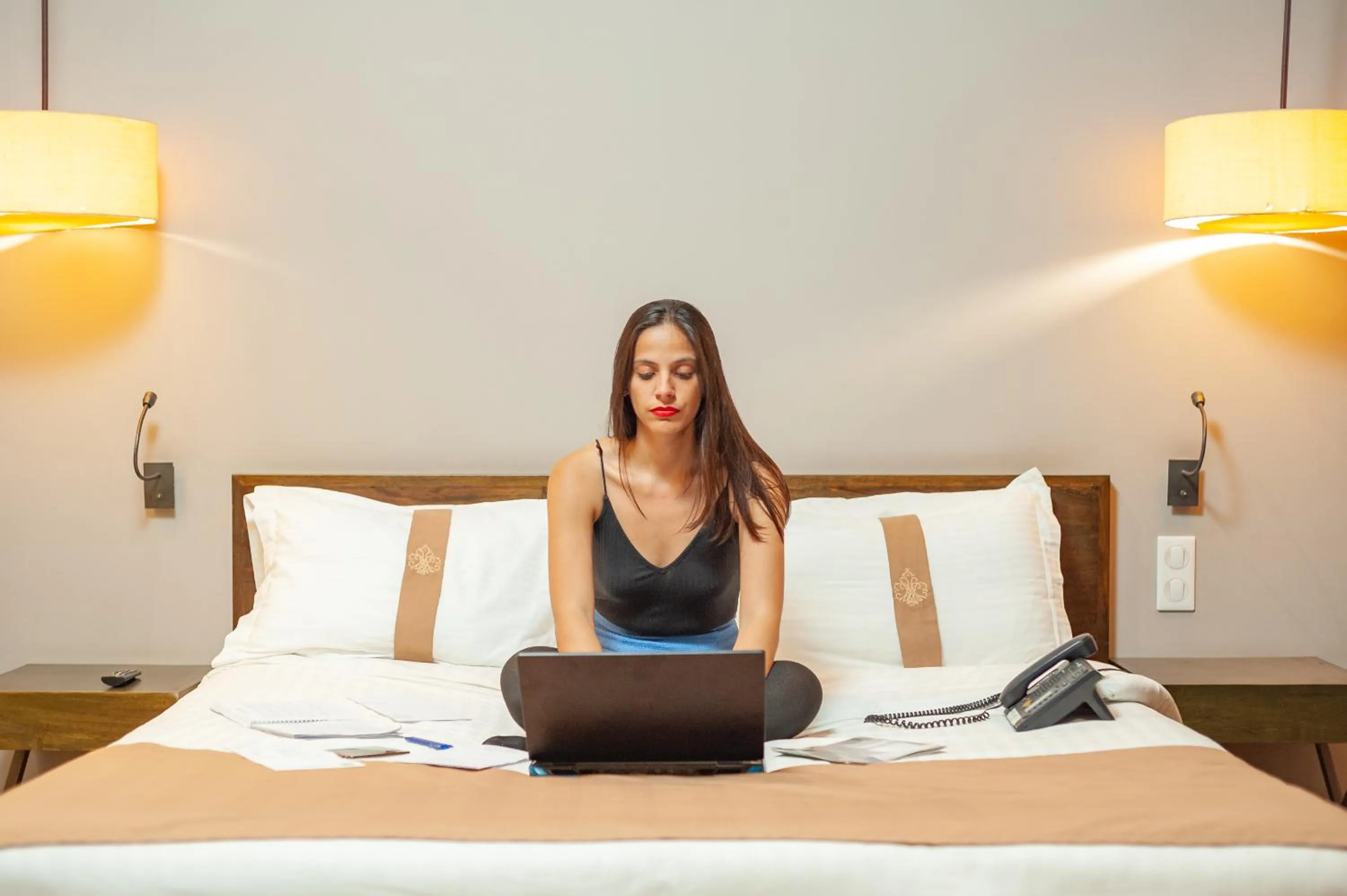 People, Bed in Le Louvre Hotel & Spa
