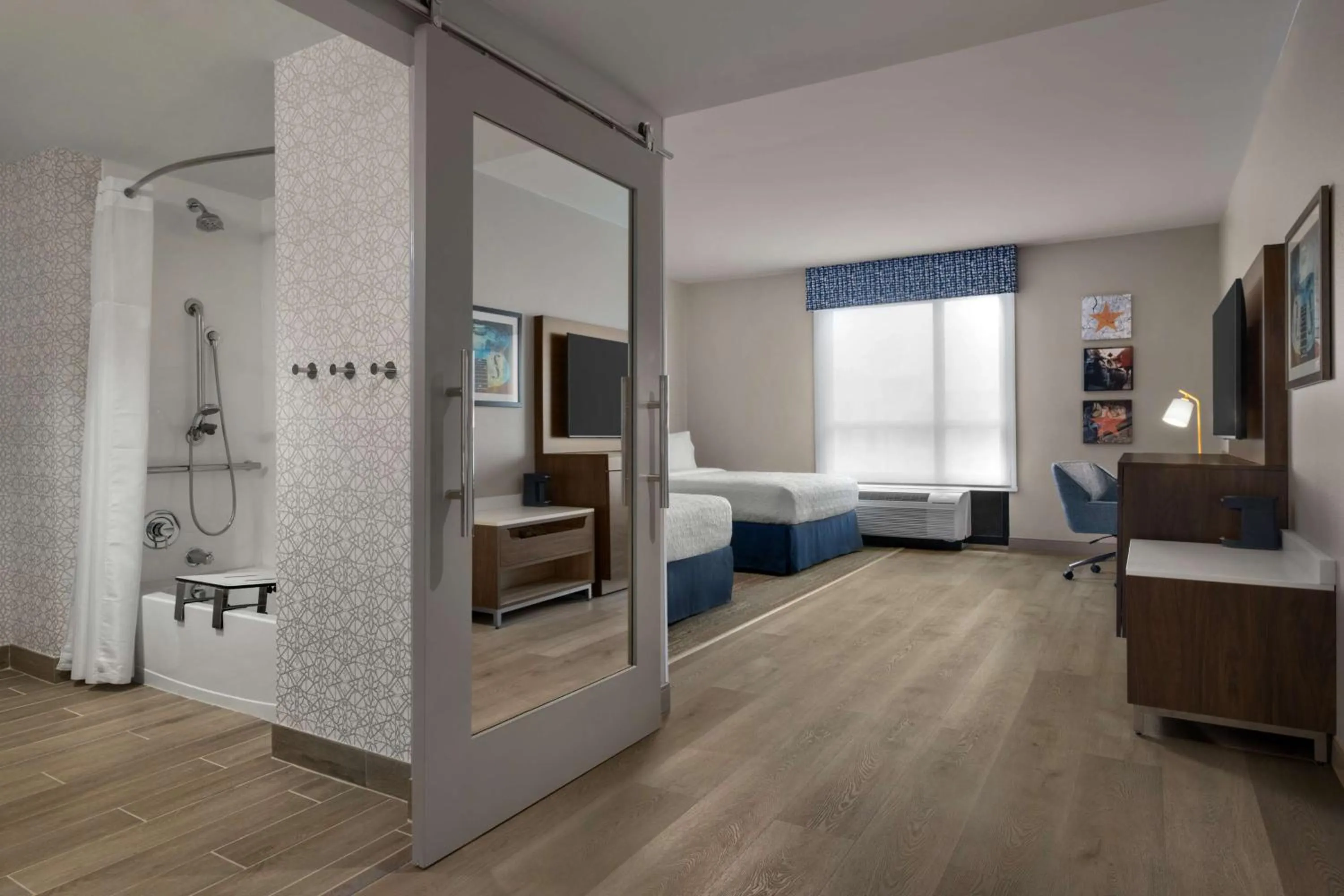 Bathroom, Bed in Hampton by Hilton East Austin - near UT and Capitol