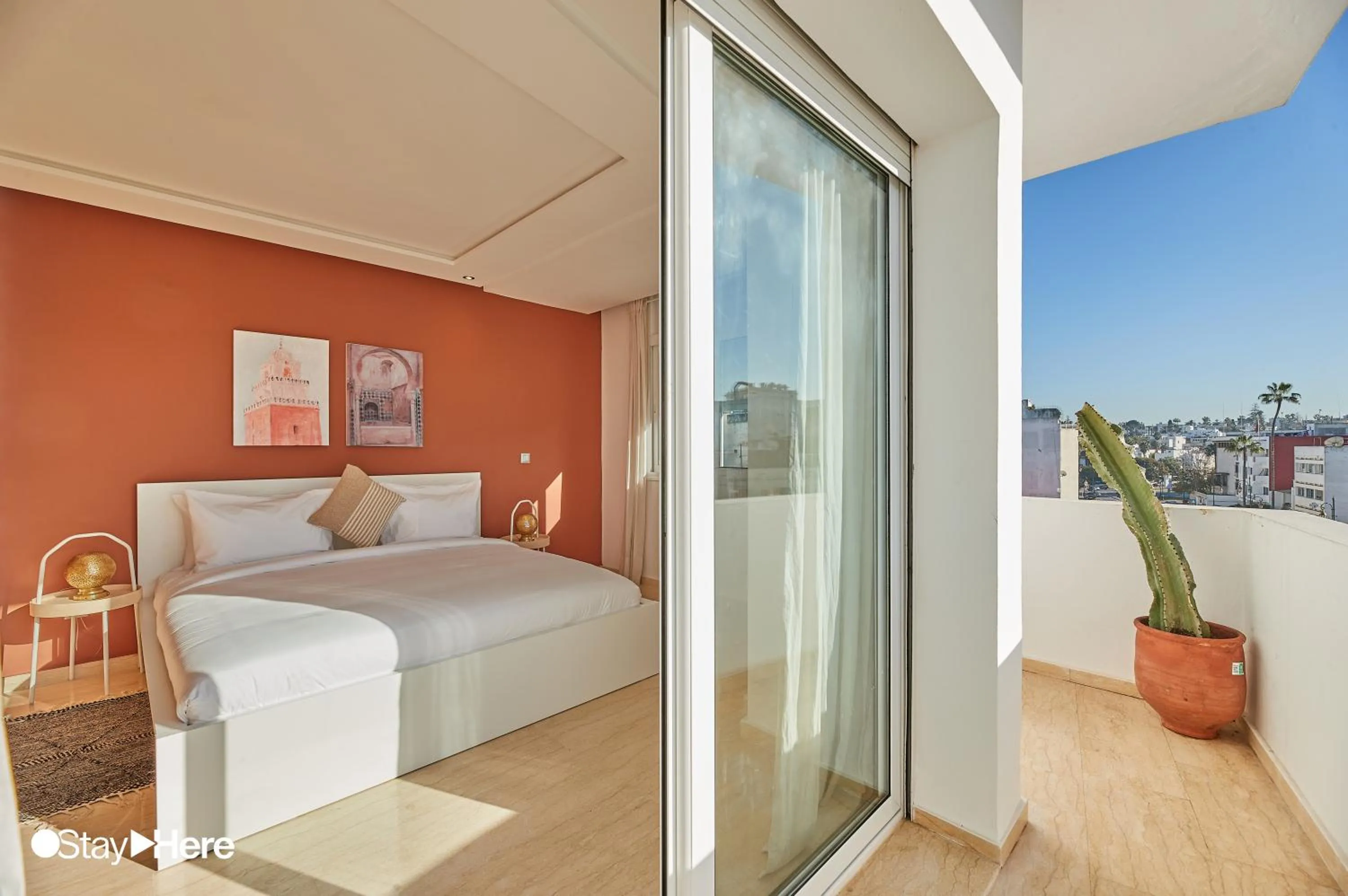 Balcony/Terrace, Bed in Stayhere Rabat - Hassan - Authentic Residence