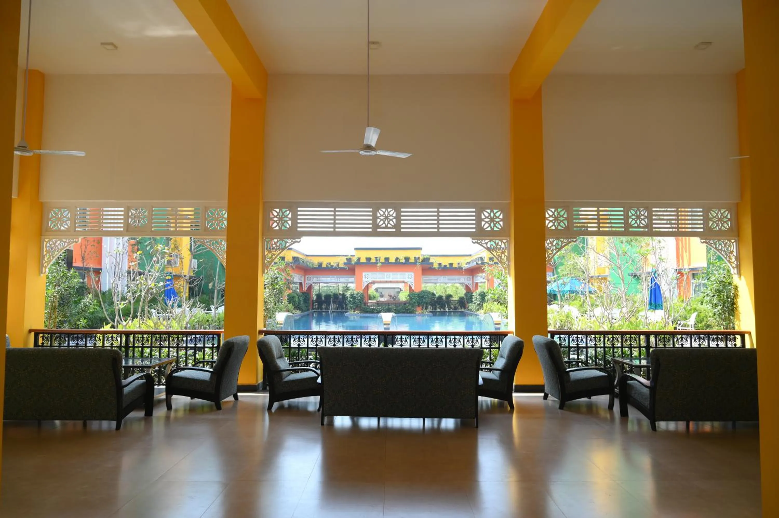 Seating area in Mayfair World Cup Village