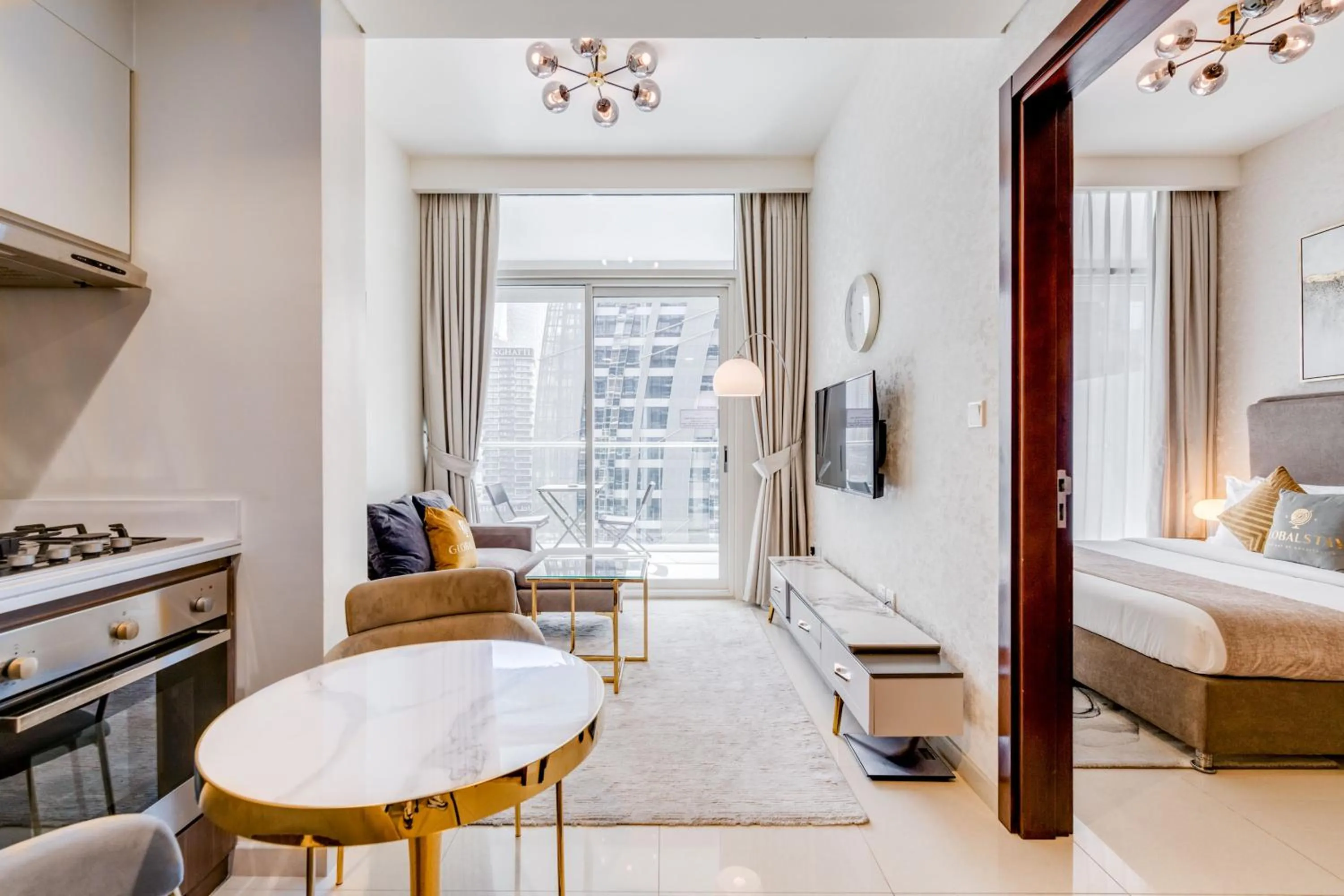 Bed in GLOBALSTAY. Luxury Apartments Near The Dubai Canal