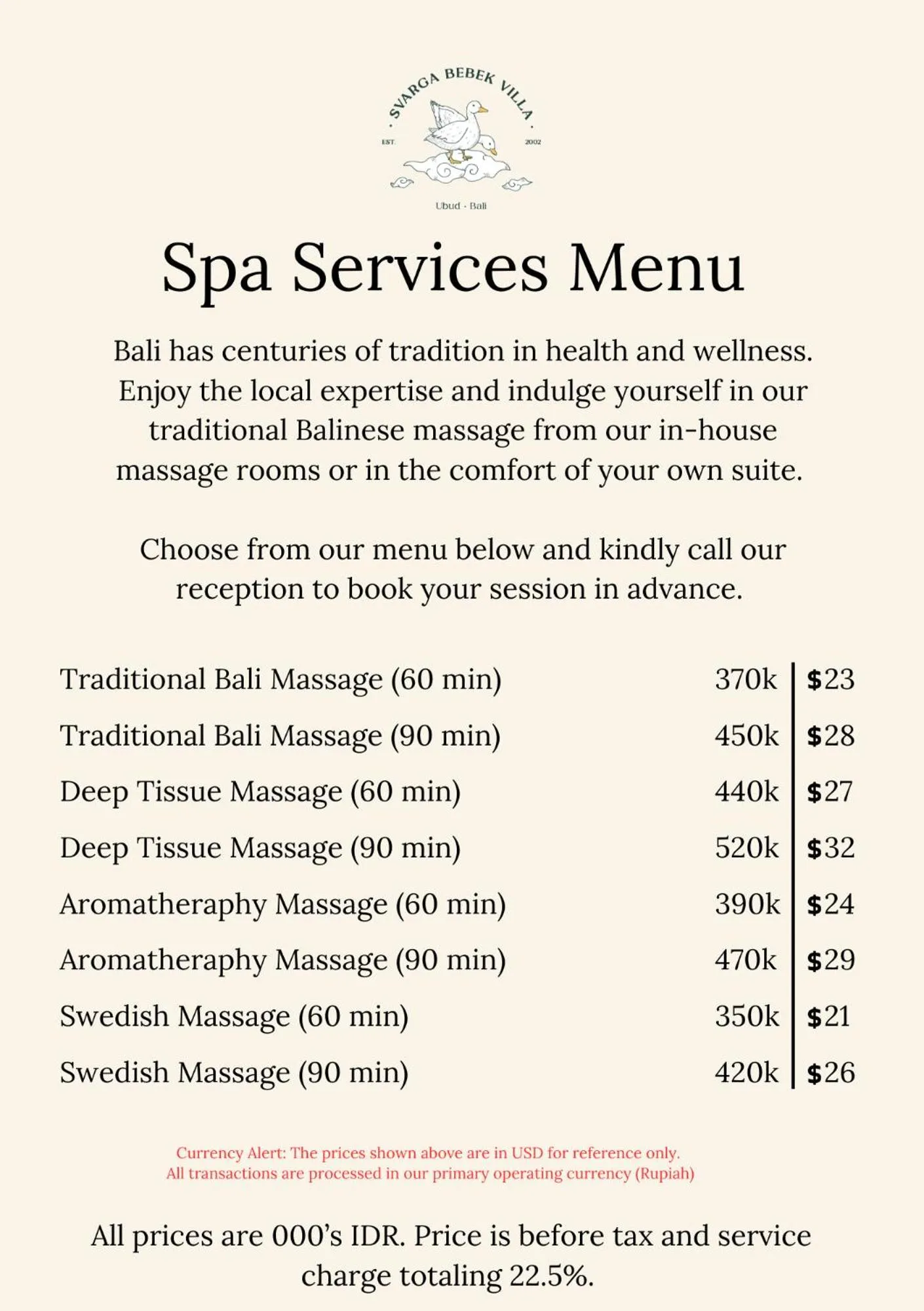 Massage in Svarga Bebek Villas