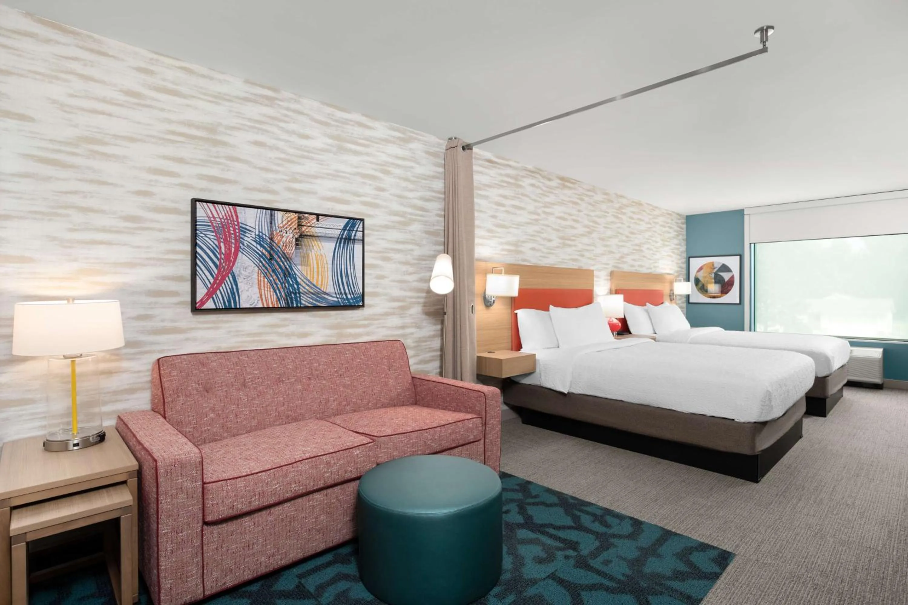 Living room, Bed in Home2 Suites By Hilton Owatonna