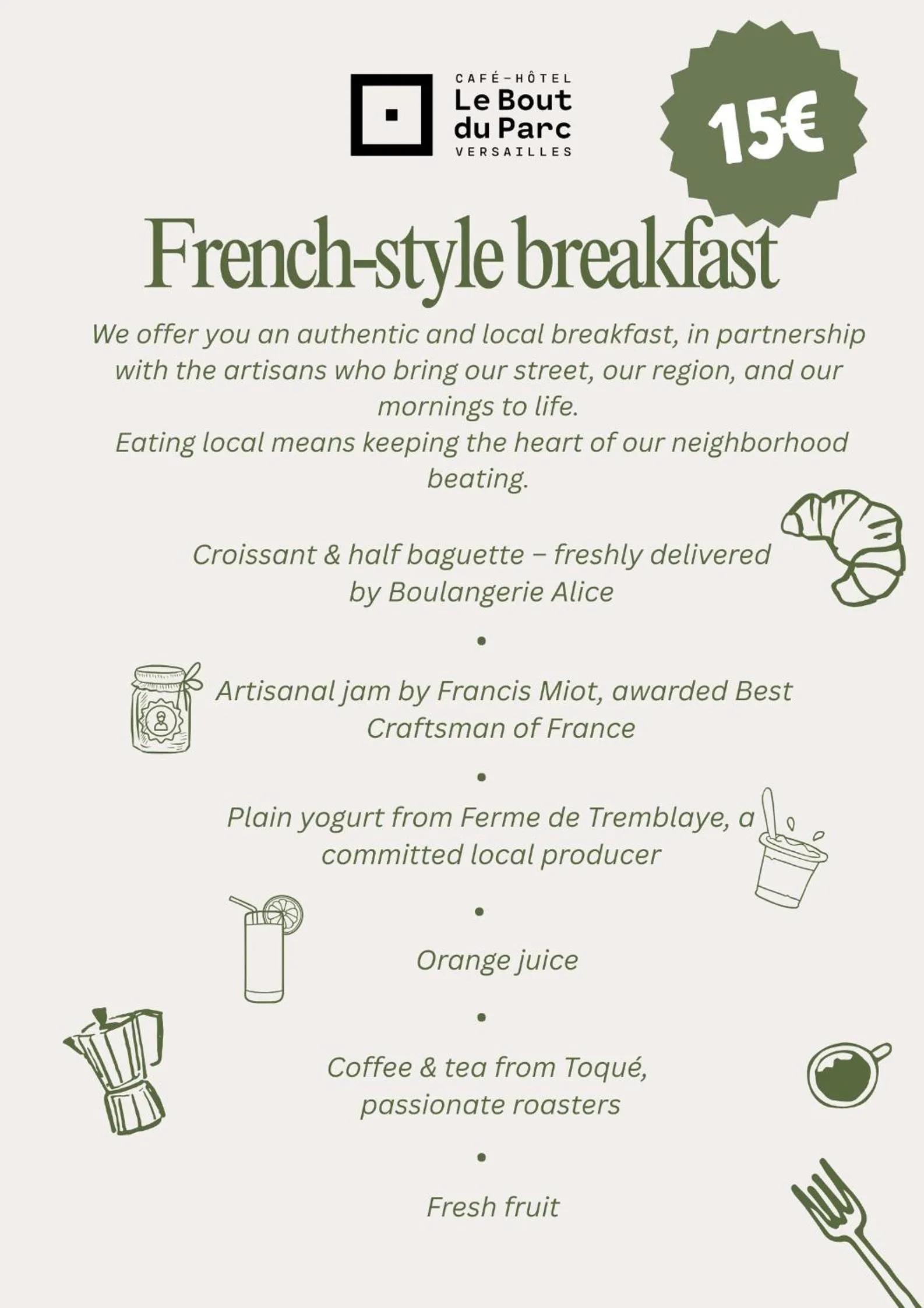 Breakfast in Hôtel le Bout du Parc de Versailles