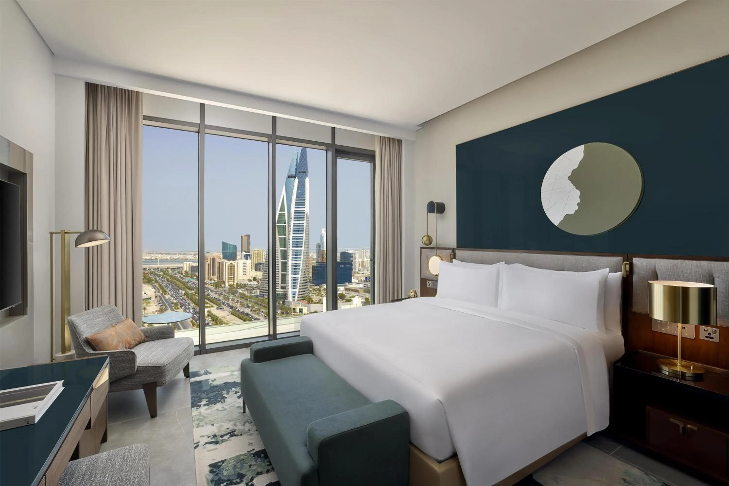View (from property/room), Bed in Conrad Bahrain Financial Harbour