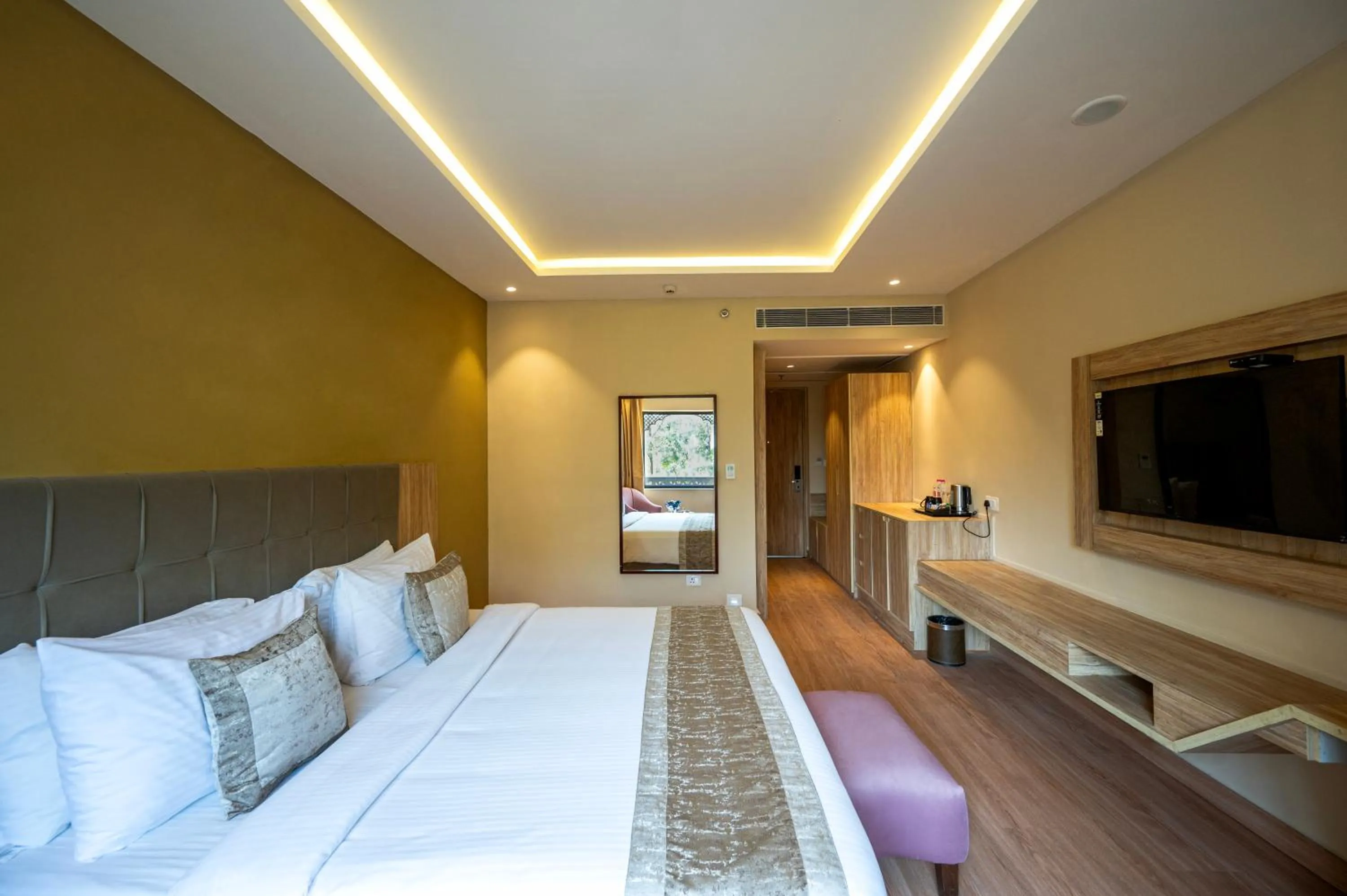 Bed in Essentia Luxury Resort & Spa Udaipur