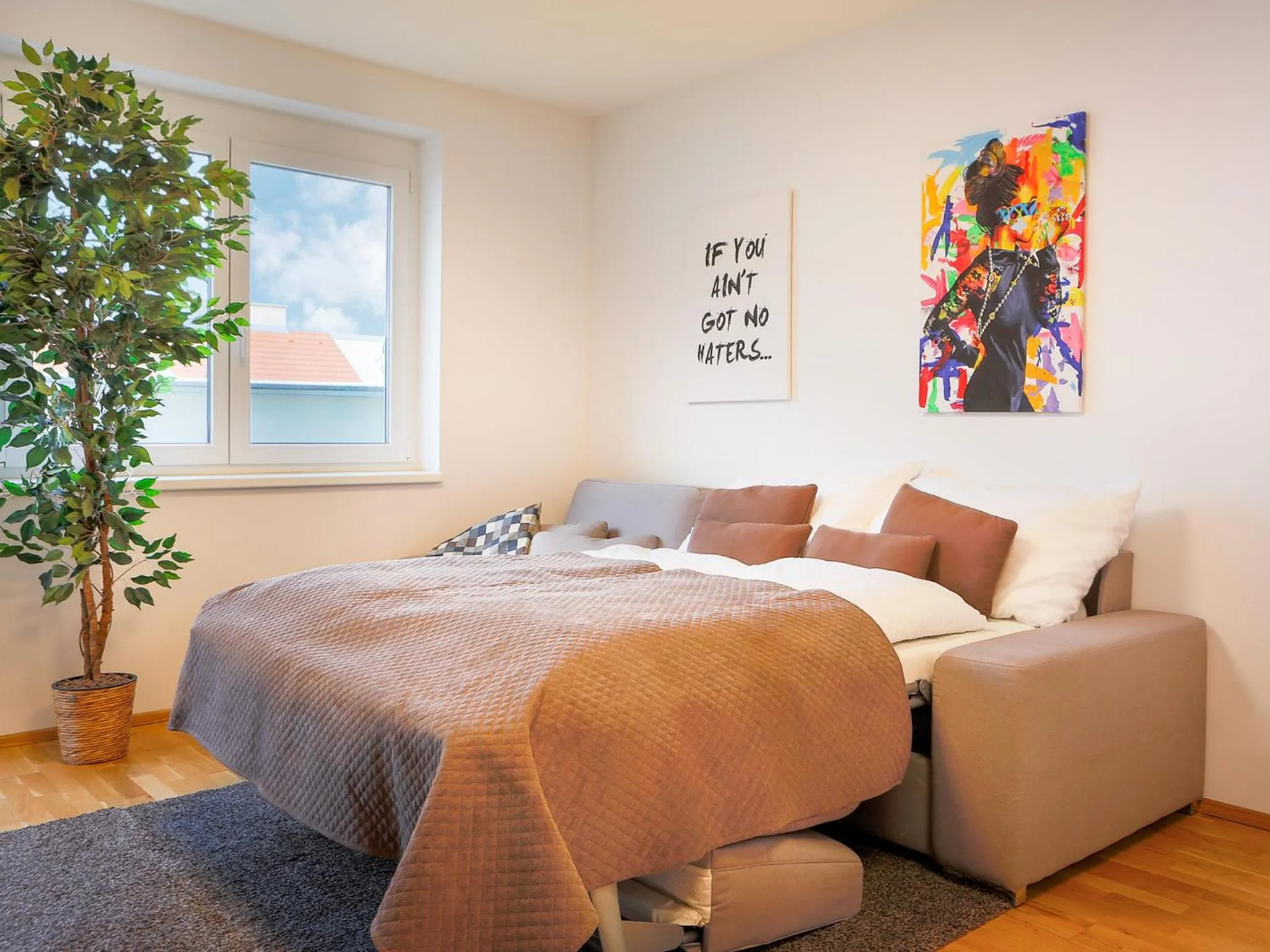 Living room, Bed in Penthouse Apartments