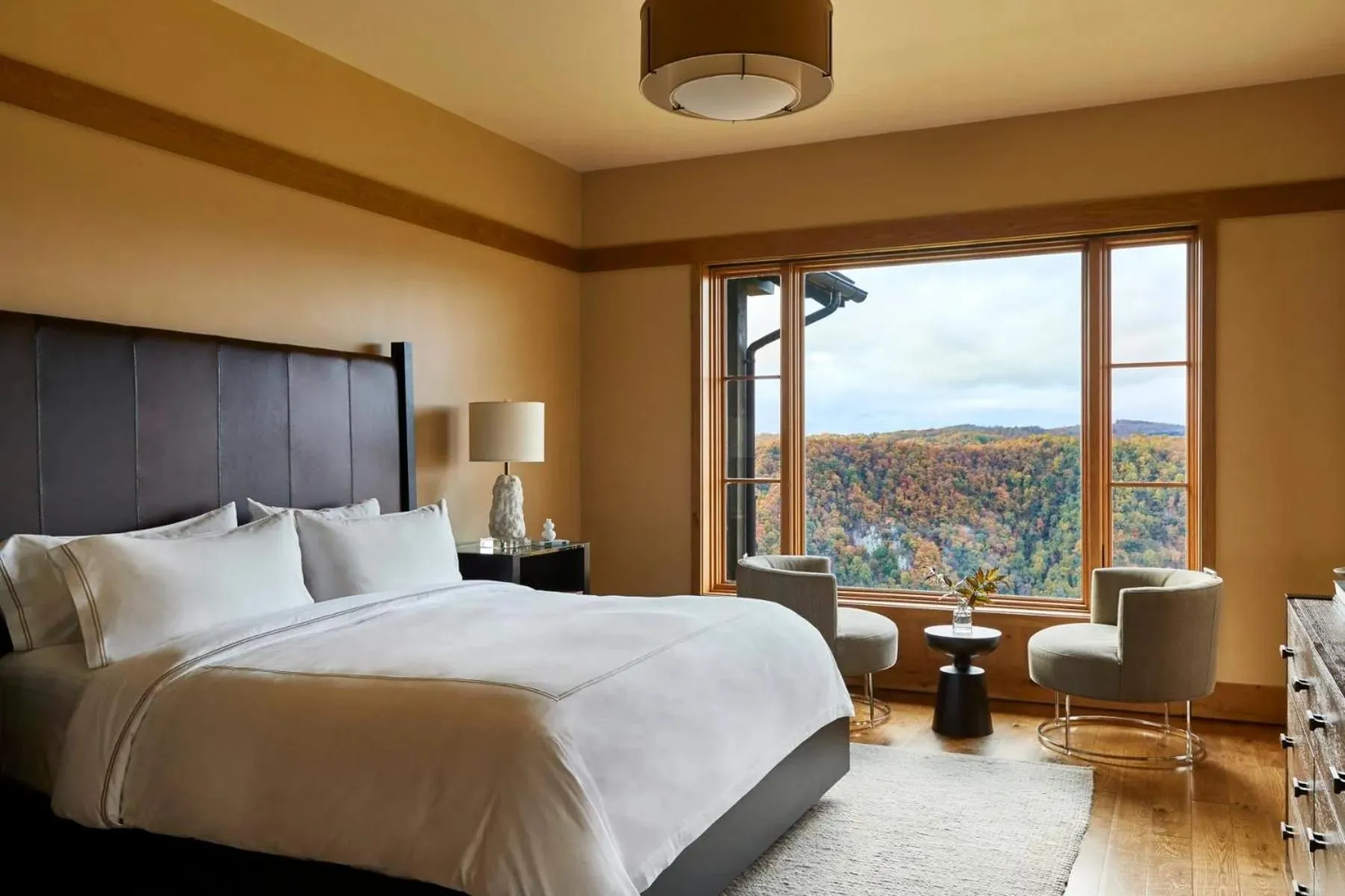 Bed in The Lodge at Primland, Auberge Collection