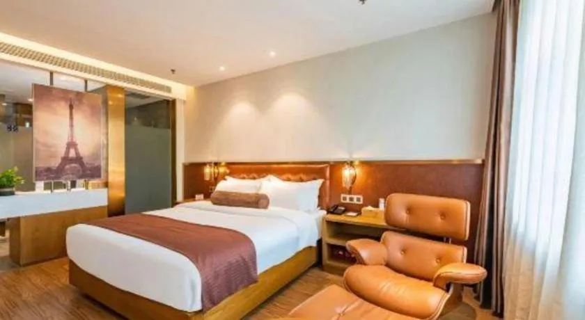 Bed in James Joyce Coffetel Shijiazhuang the Mixc Jinyuan Tower Airport Bus
