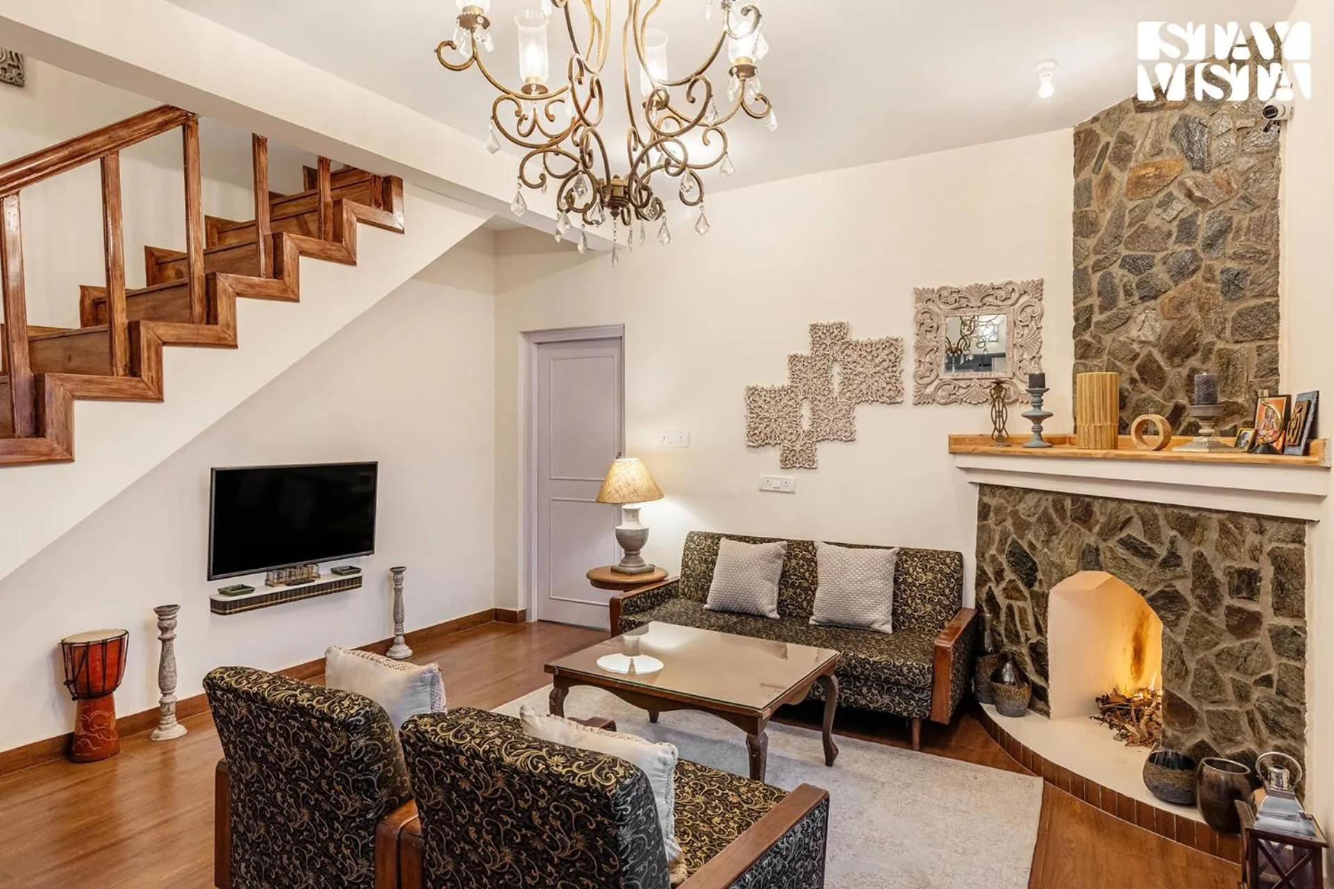 Living room in StayVista at Bird's Crest Valley Villa