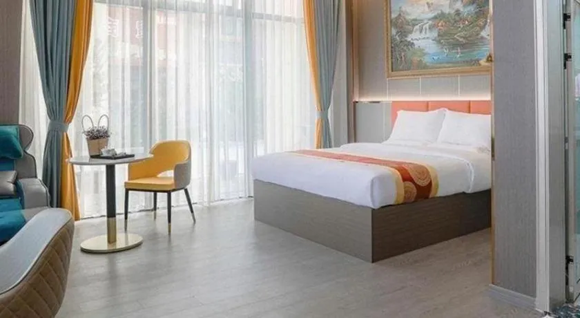 Bed in Shell Hotel Nanyang High-Speed Railway Station Jiangying Airport Huayaocheng