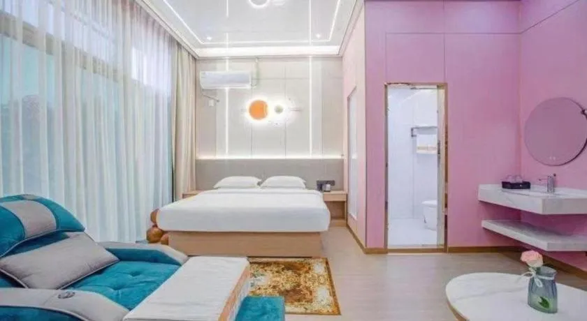 Bed in Shell Hotel Nanyang High-Speed Railway Station Jiangying Airport Huayaocheng