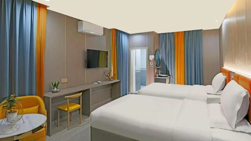 Bed in Shell Hotel Nanyang High-Speed Railway Station Jiangying Airport Huayaocheng