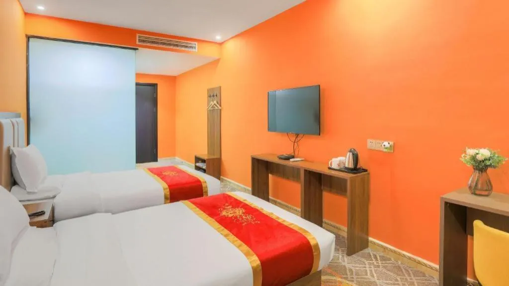 Bed in Shell Hotel Nanyang High-Speed Railway Station Jiangying Airport Huayaocheng