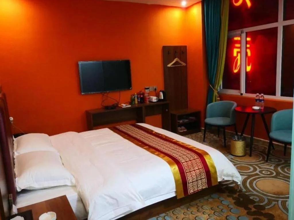 Bed in Shell Hotel Nanyang High-Speed Railway Station Jiangying Airport Huayaocheng