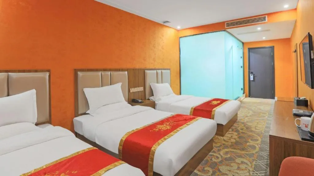 Bed in Shell Hotel Nanyang High-Speed Railway Station Jiangying Airport Huayaocheng