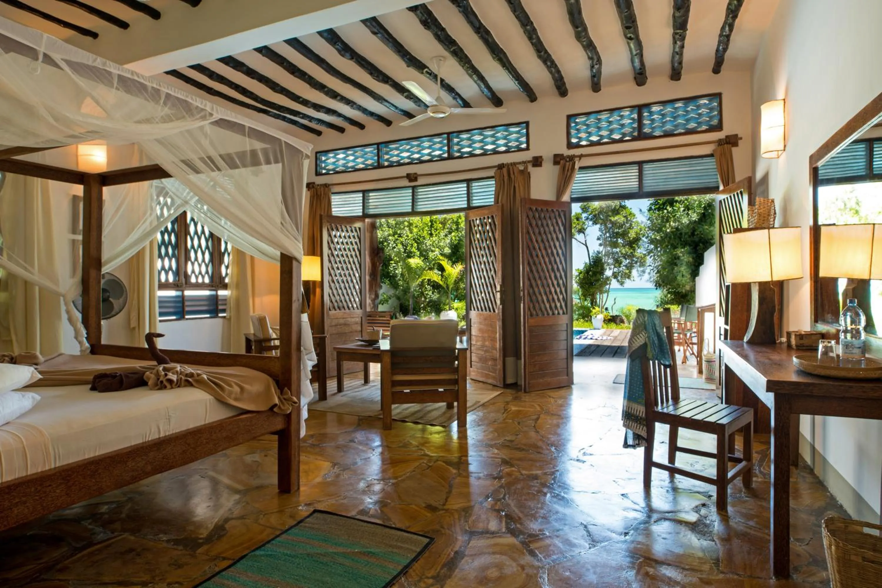 Balcony/Terrace, Bed in Pongwe Beach Hotel