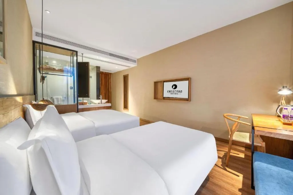 Bed in Yiqi Ecological Art Hotel Hangzhou Xixi Wetland Park Branch