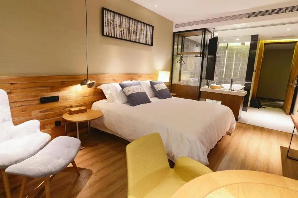 Bed in Yiqi Ecological Art Hotel Hangzhou Xixi Wetland Park Branch