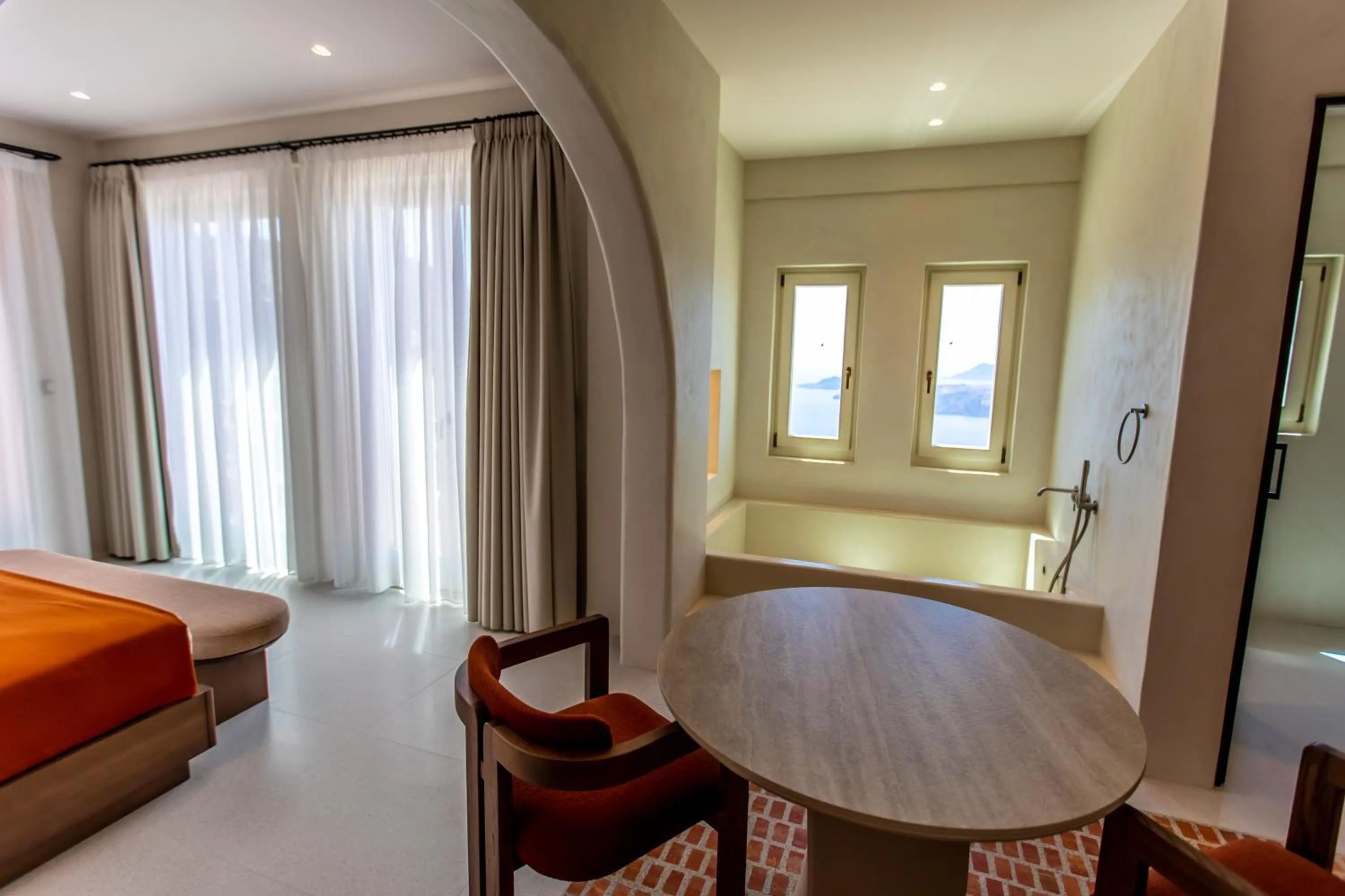Bed in Islet Santorini Infinity Caldera Villa