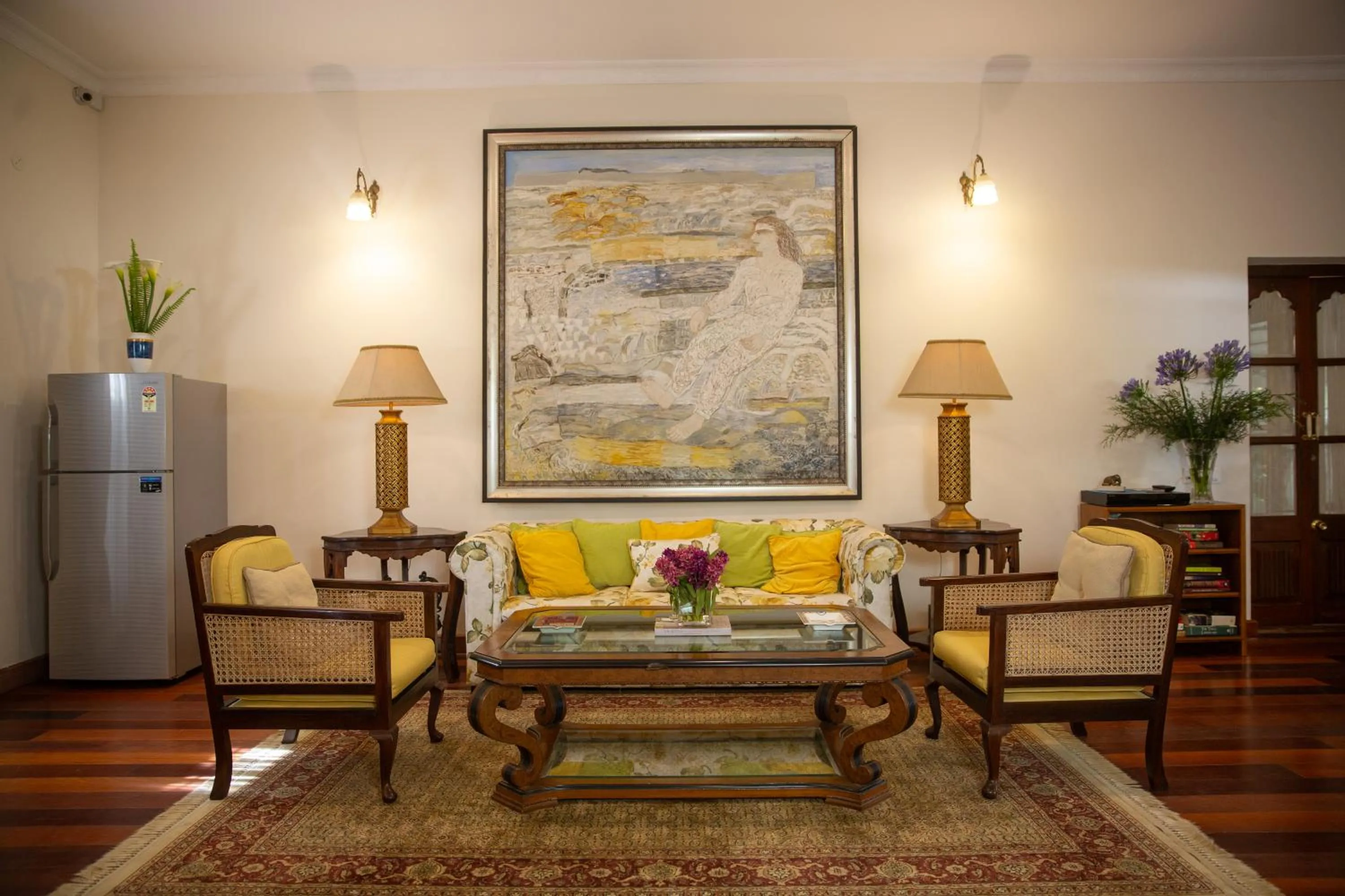 Living room in Marlihill Bungalow - A CGH Earth SAHA Experience