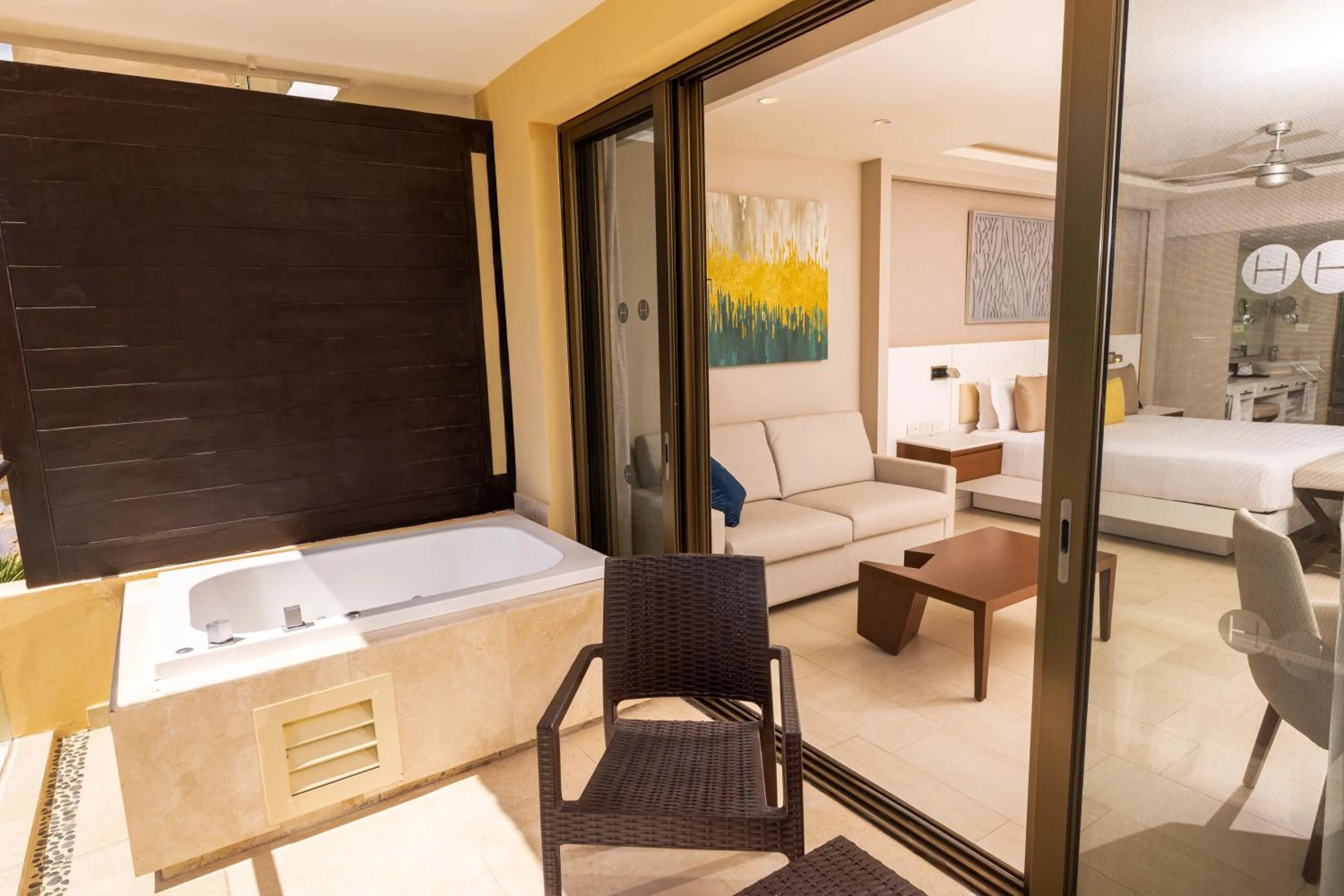 Balcony/Terrace, Bed in Royalton Riviera Cancun, An Autograph Collection All-Inclusive Resort & Casino