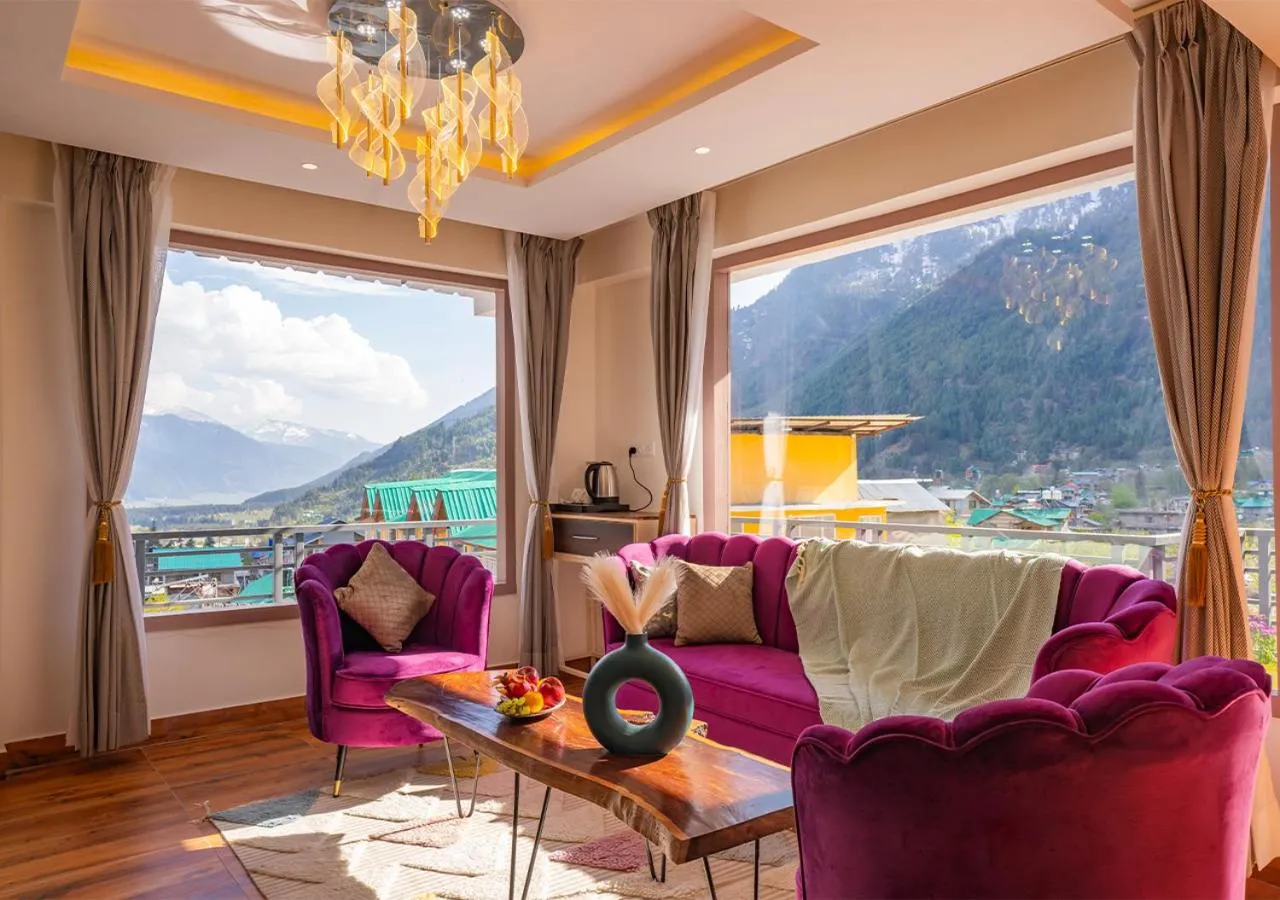 Seating area in Moustache Manali