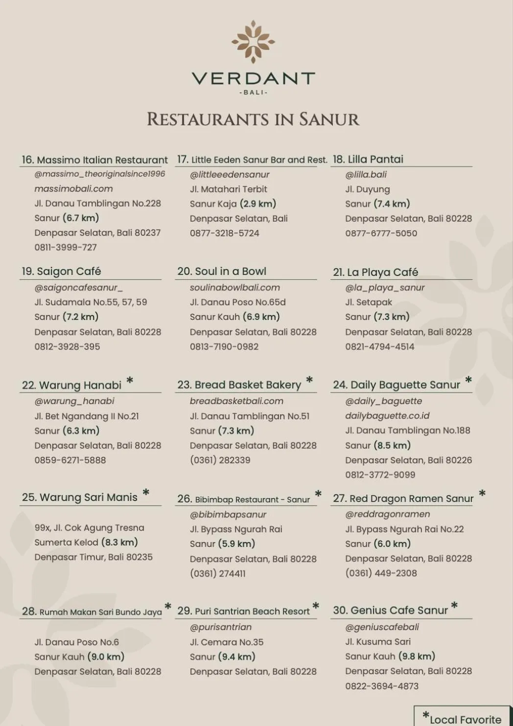 Restaurant/places to eat in Verdant Bali Tirta Lepang