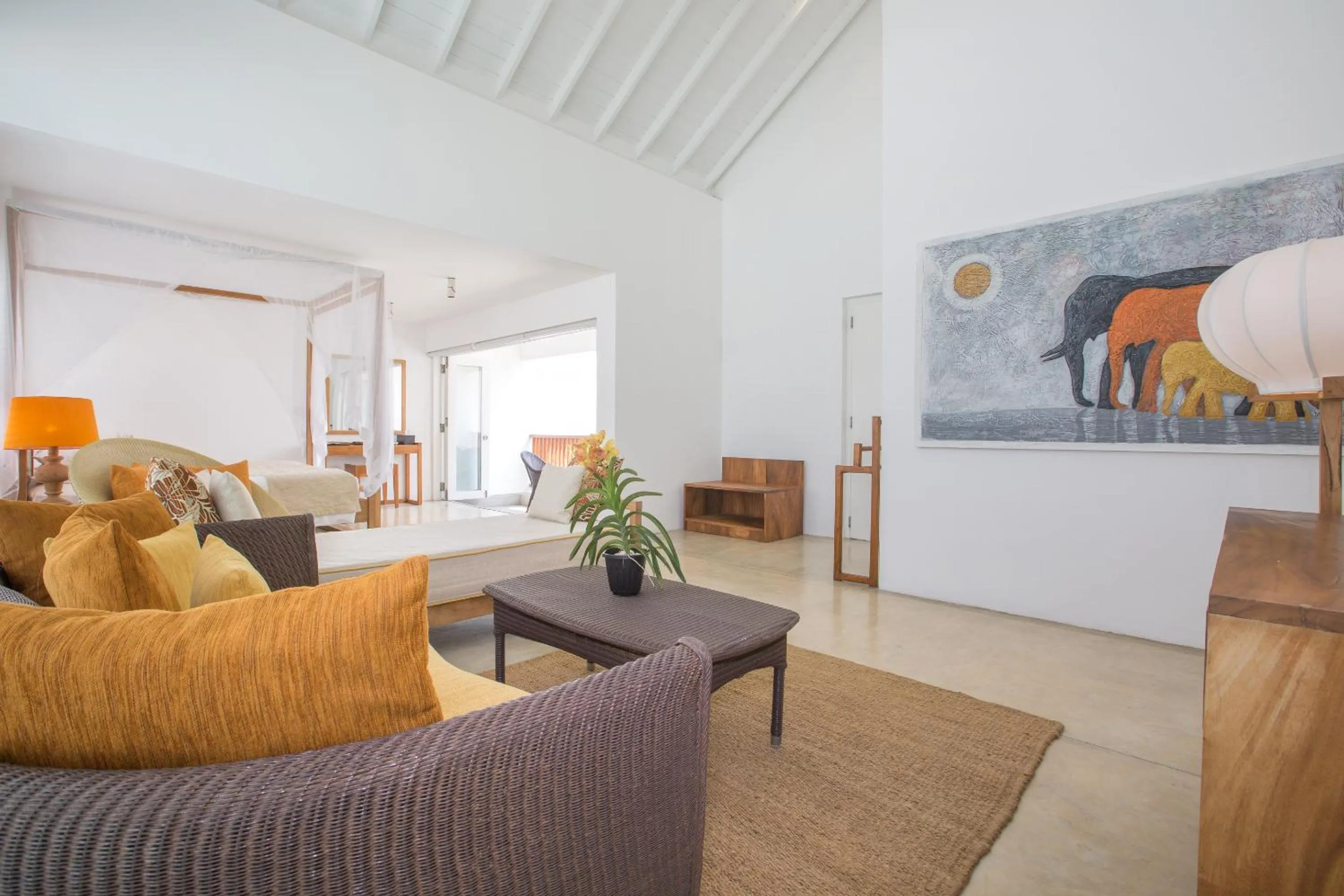 Living room in Sri Sharavi Beach Villas & Spa - with 43 metre saltwater infinity pool