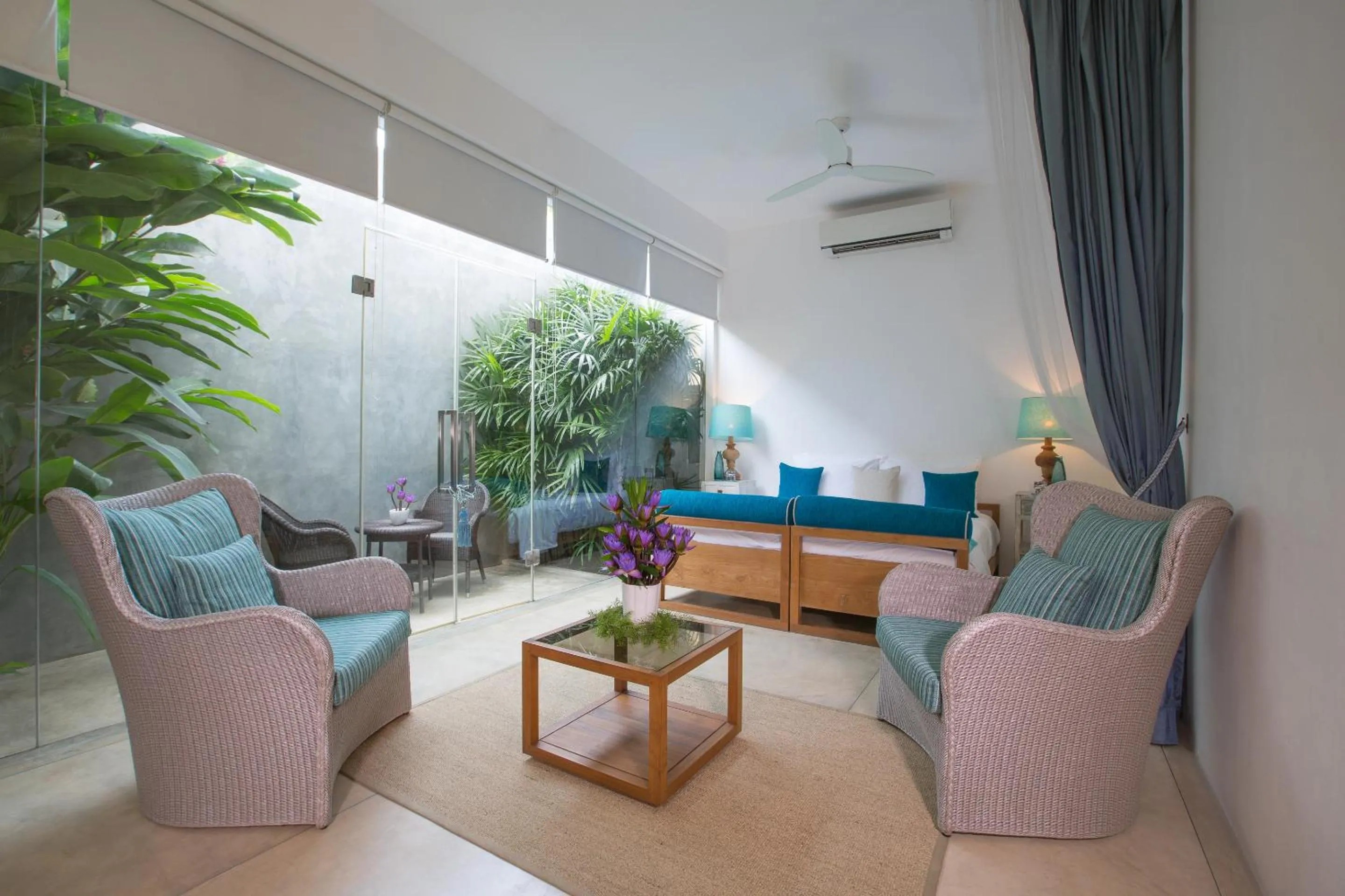 Bed in Sri Sharavi Beach Villas & Spa - with 43 metre saltwater infinity pool