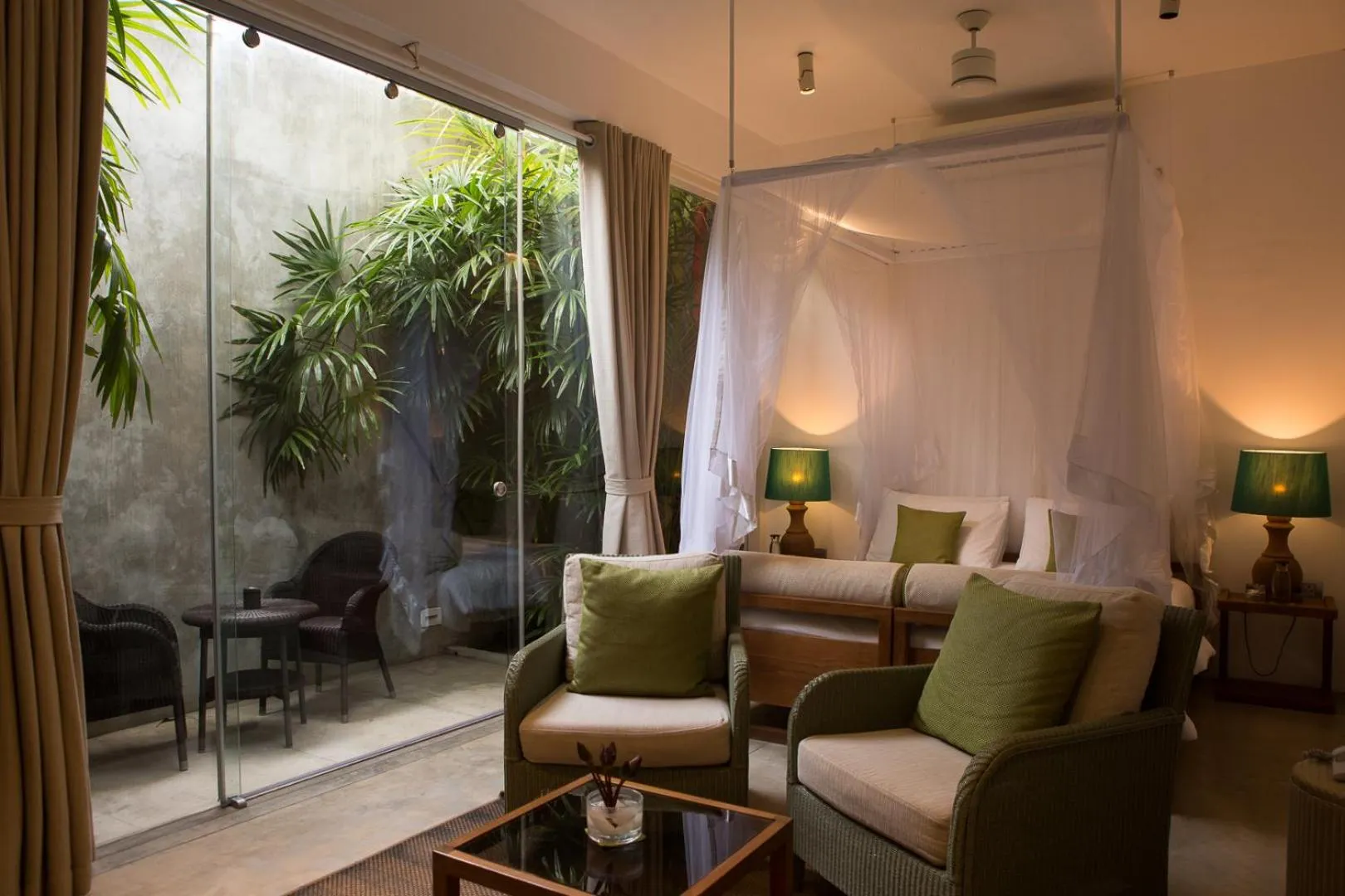 Seating area in Sri Sharavi Beach Villas & Spa - with 43 metre saltwater infinity pool