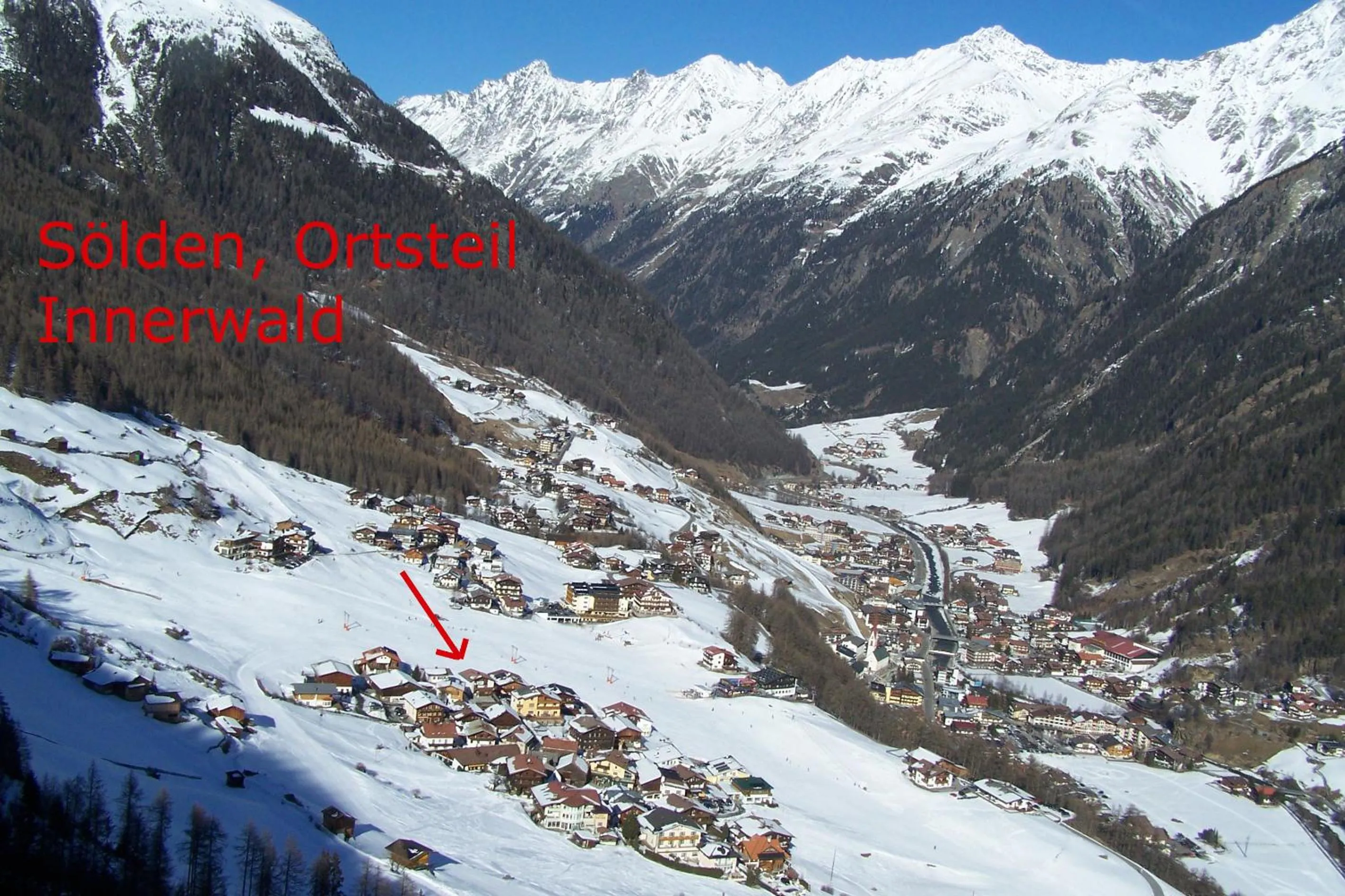 Bird's eye view in Alpendiamond Ski in & Bike Out apartments Top 200, 400 & penthouse 600
