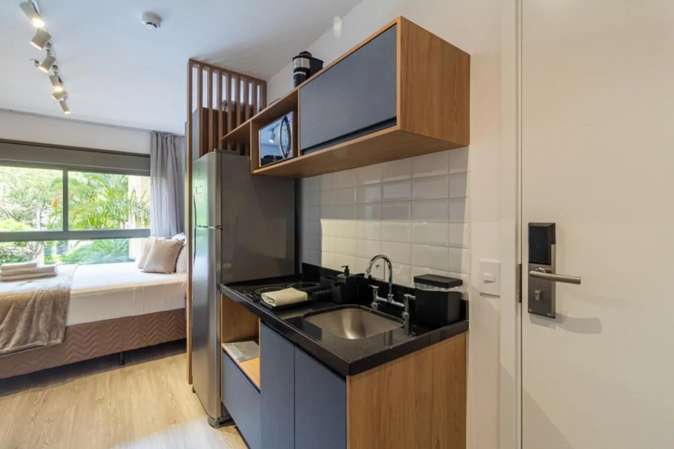 Kitchen or kitchenette, Bed in 360 Athos Paraiso