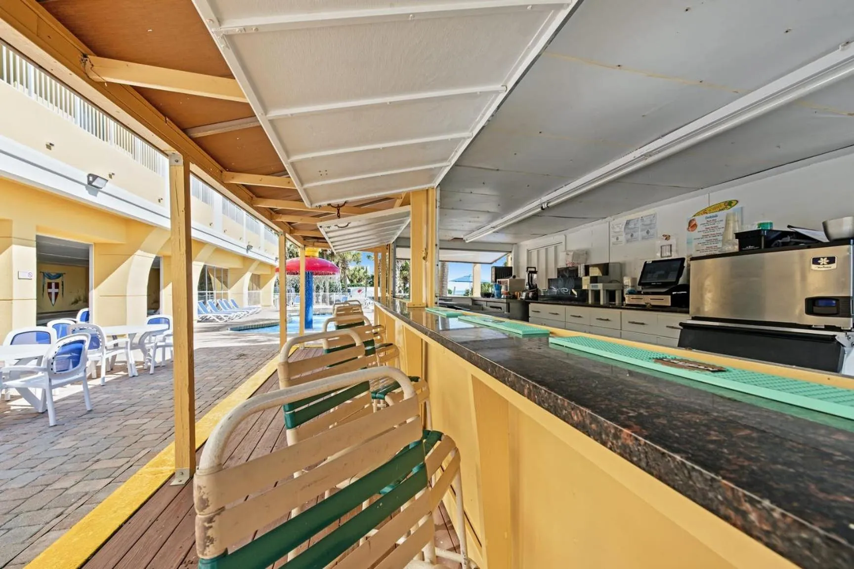 Pool view in Camelot By The Sea - Blue Palmetto Vacation Rentals