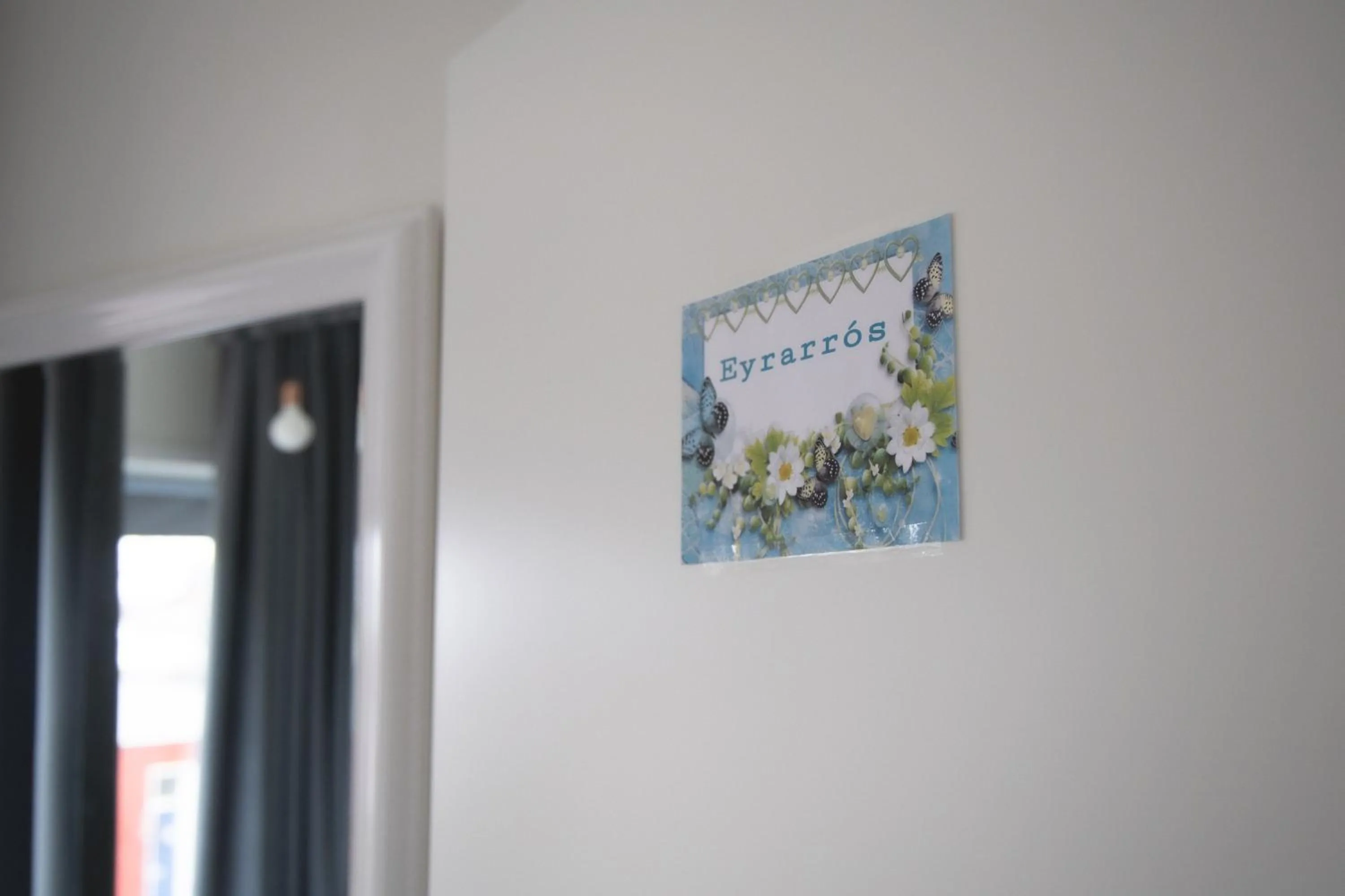 Text overlay in Setrið Guesthouse