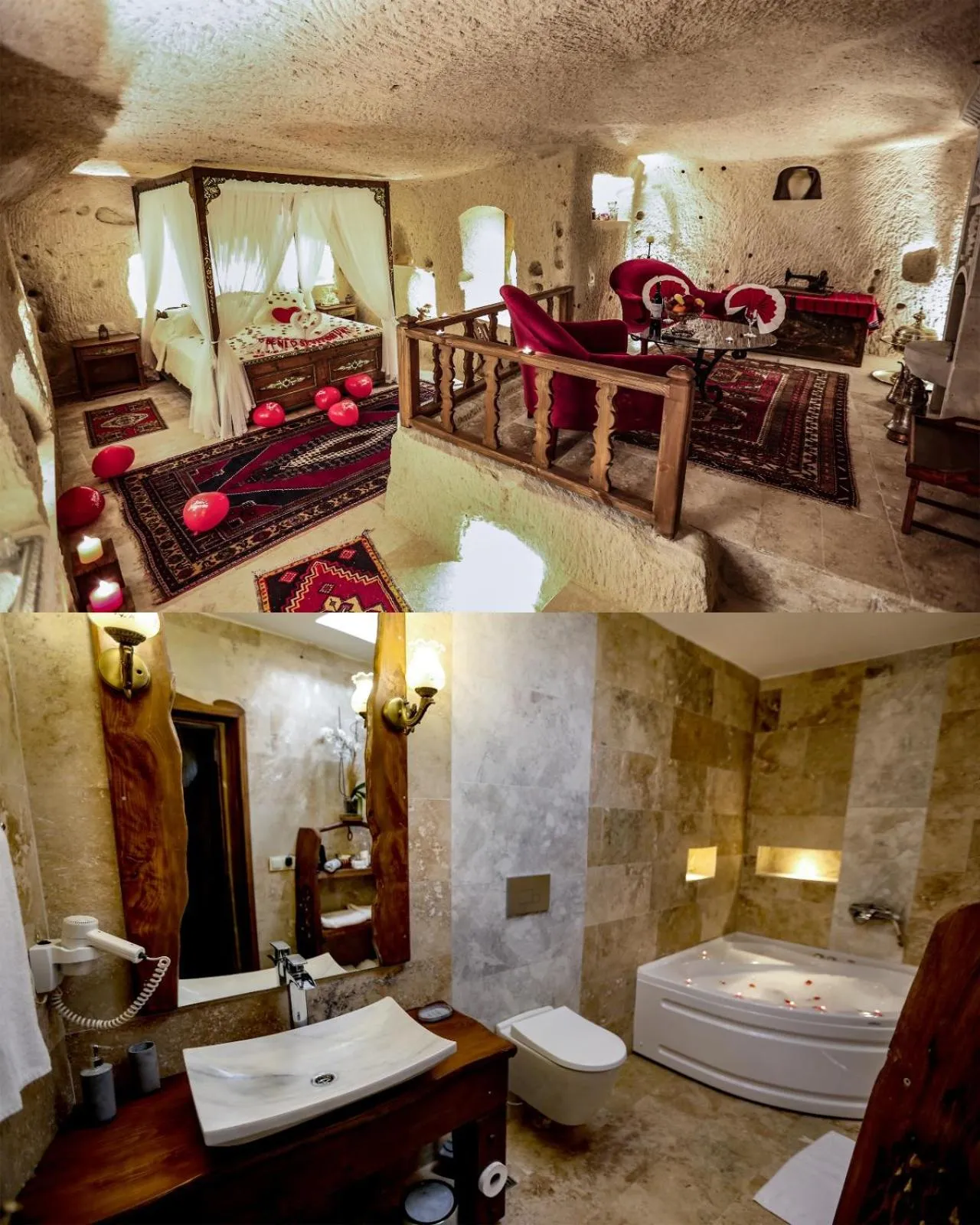 Bathroom, Bed in Turkish Cave House