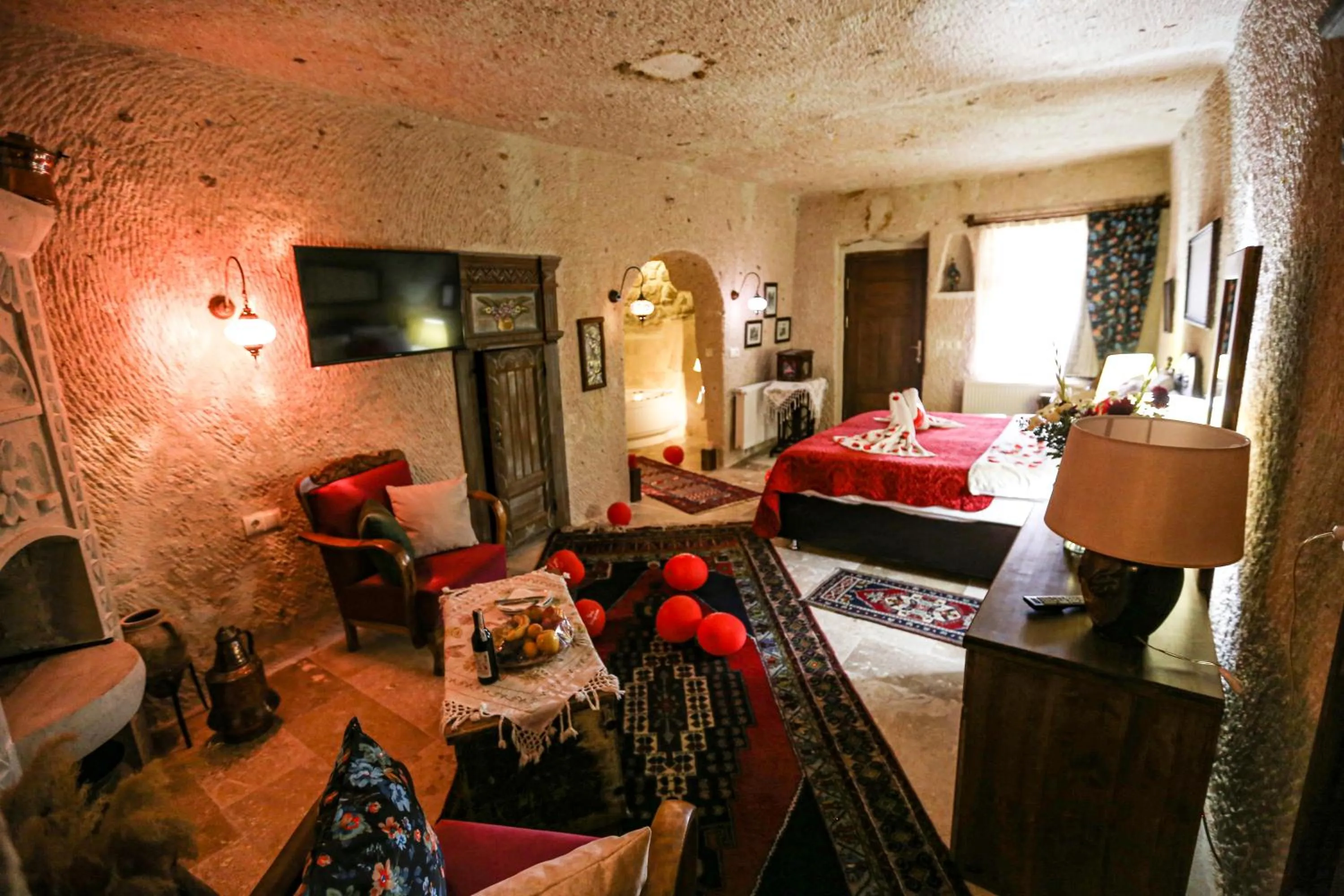 Seating area, Bed in Turkish Cave House