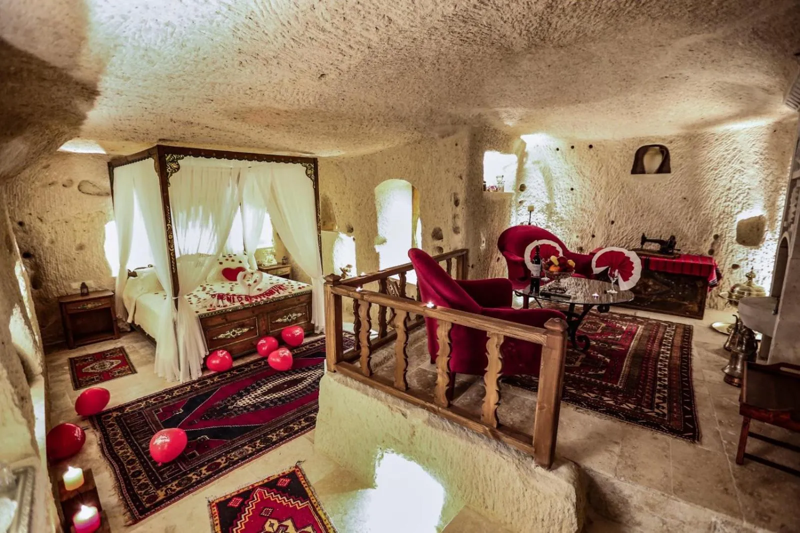 Seating area, Bed in Turkish Cave House