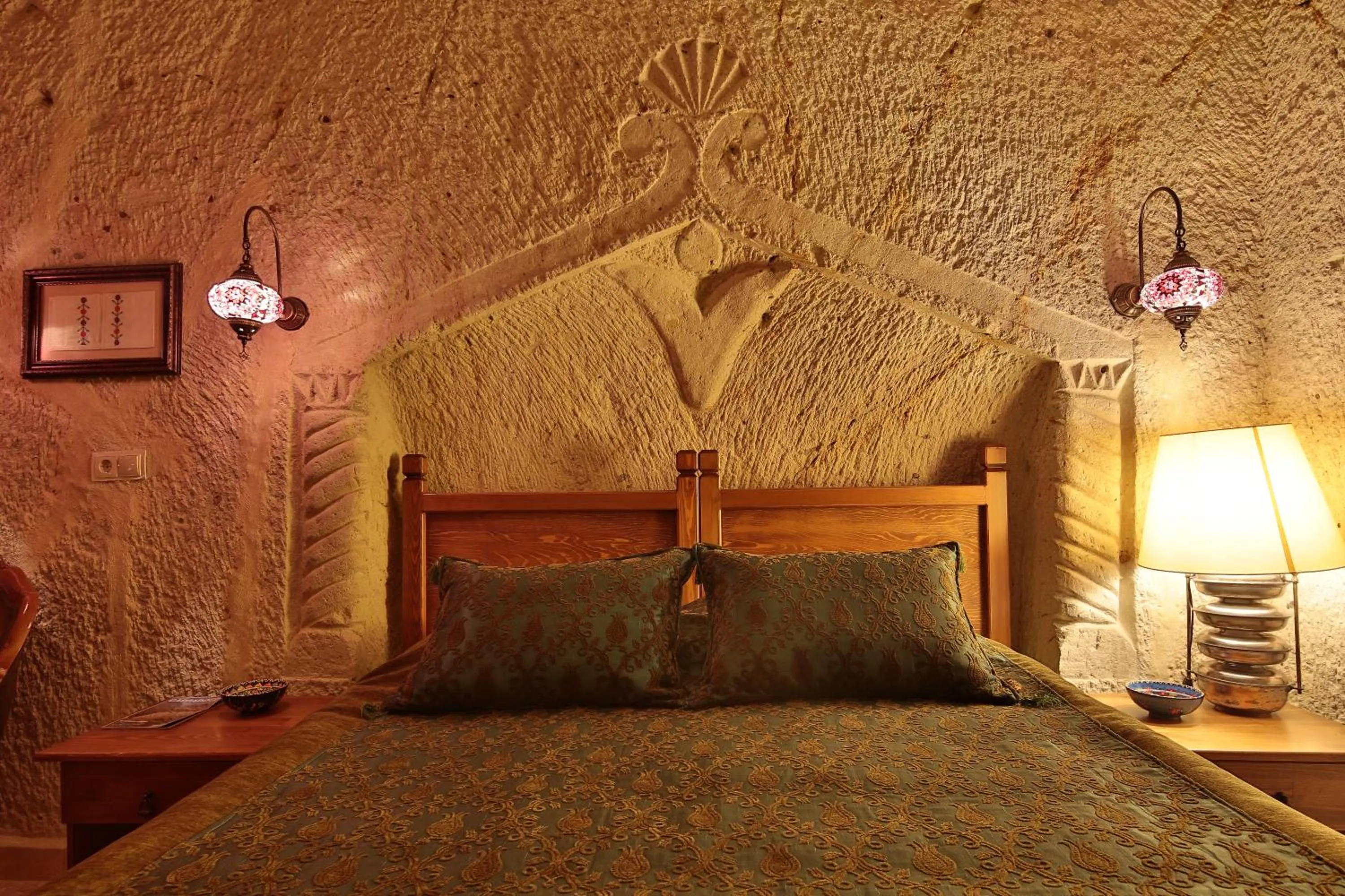 Bedroom, Bed in Turkish Cave House