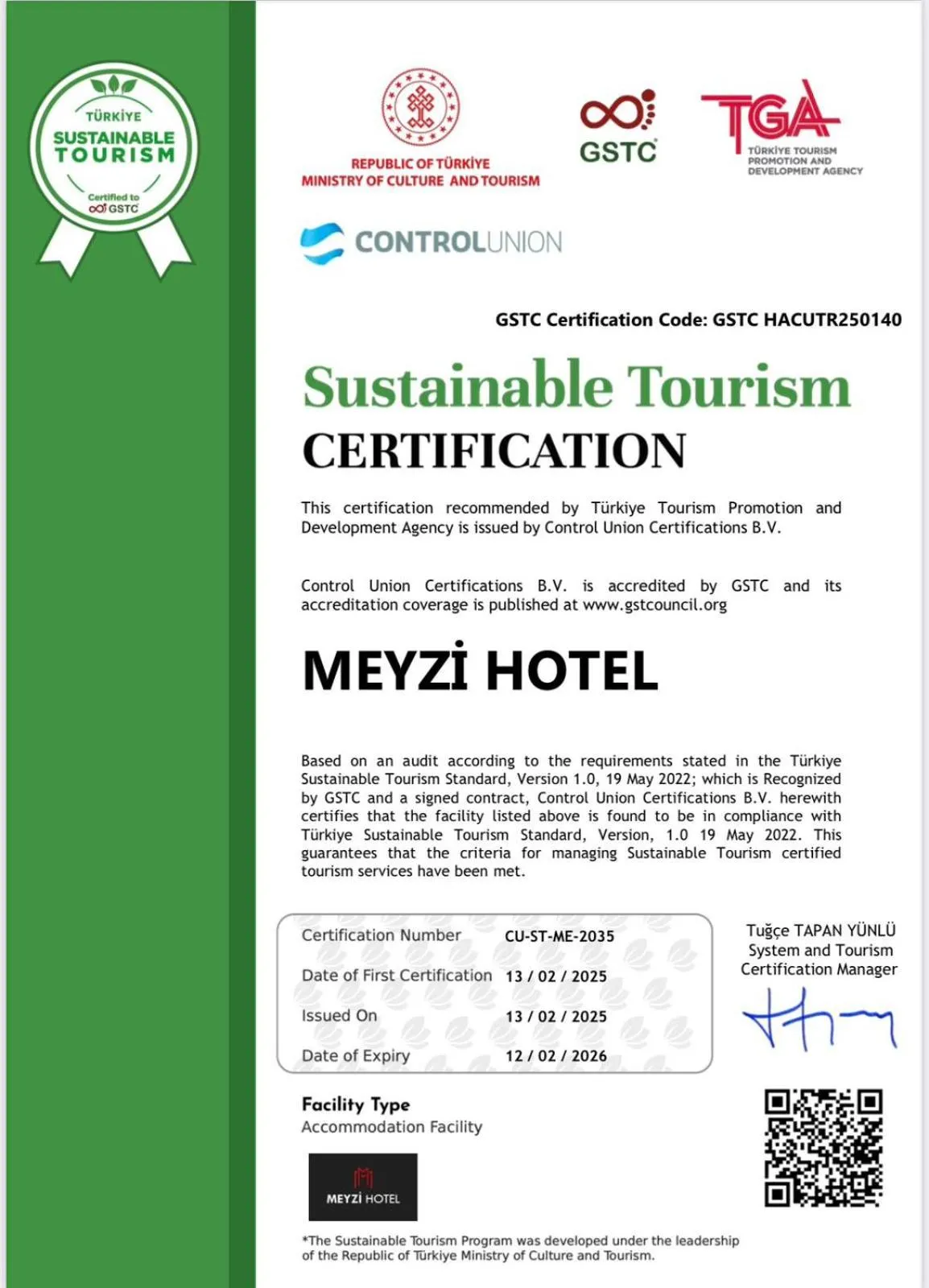 Certificate/Award in Meyzi Hotel