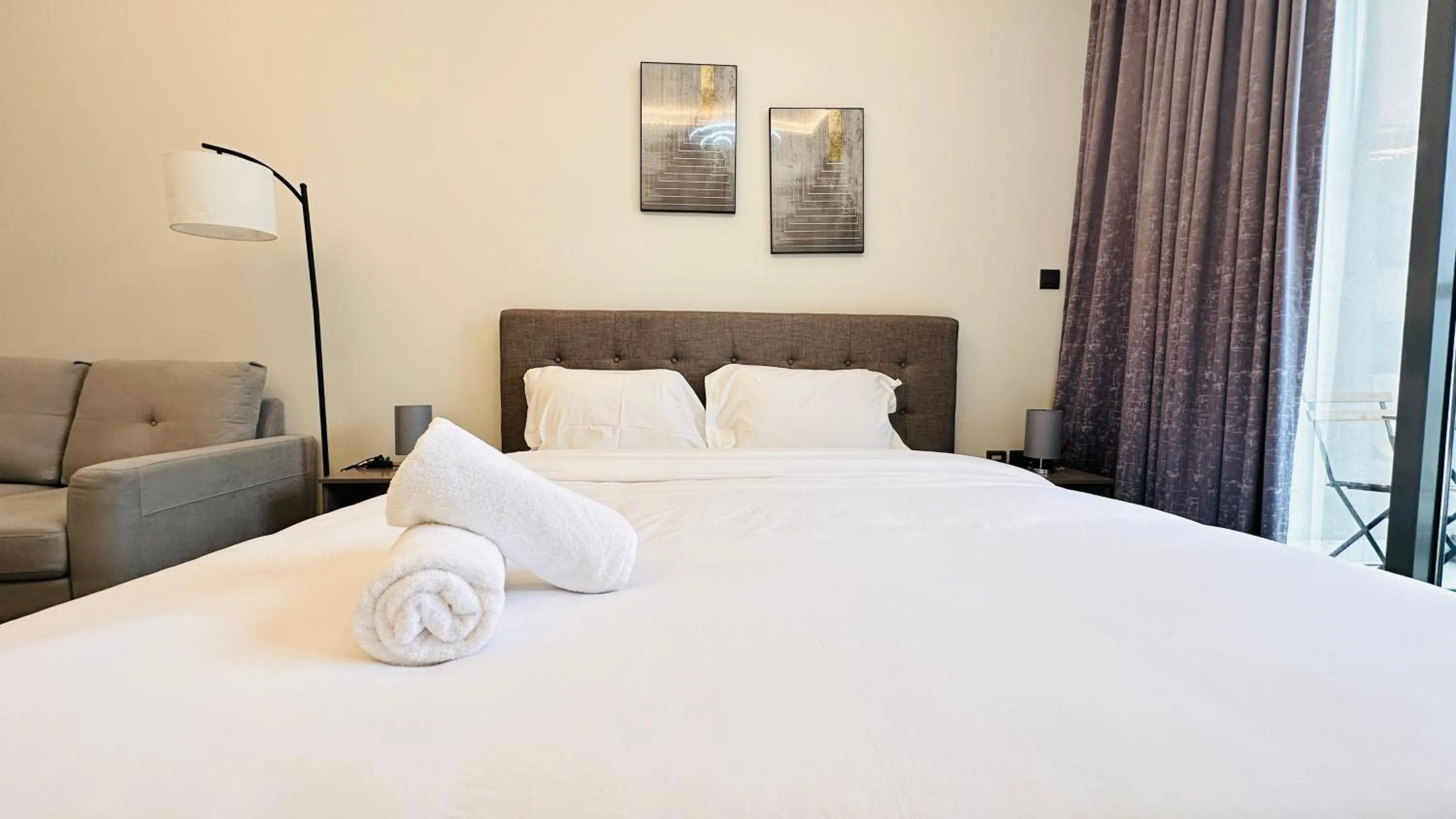 Bedroom in Spacious Studio Apartment Palm View with Big Balcony Free Parking by Belvilla