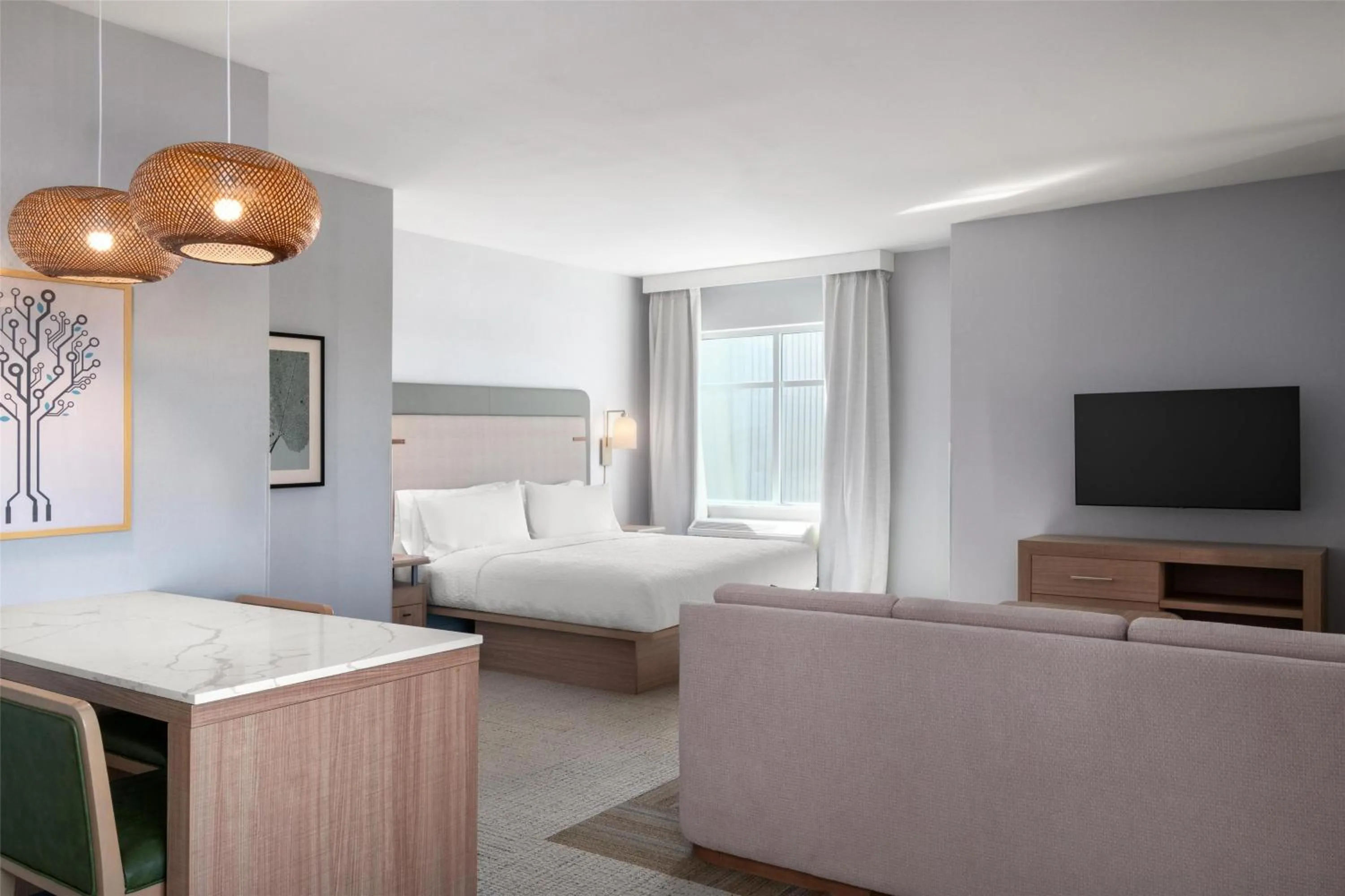 Living room, Bed in Homewood Suites By Hilton Fremont