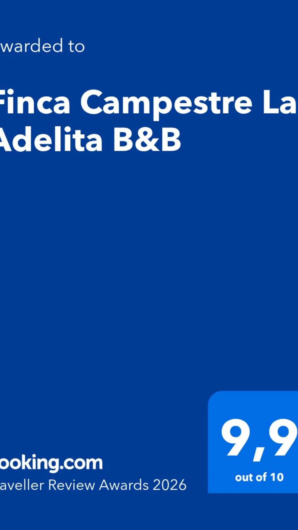 Certificate/Award in Finca Campestre La Adelita B&B