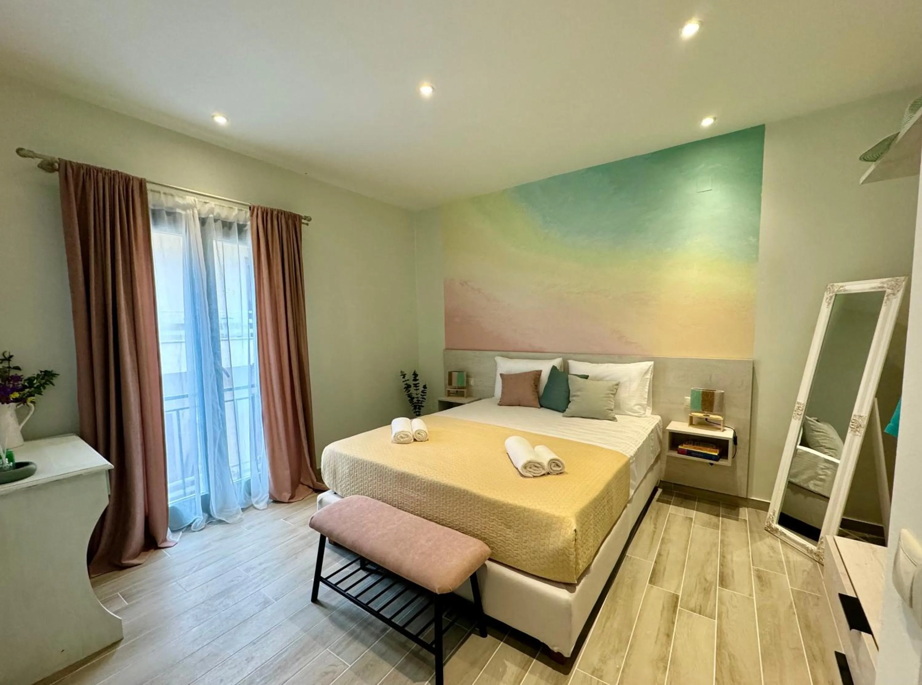 Bed in Apidalos Apartments