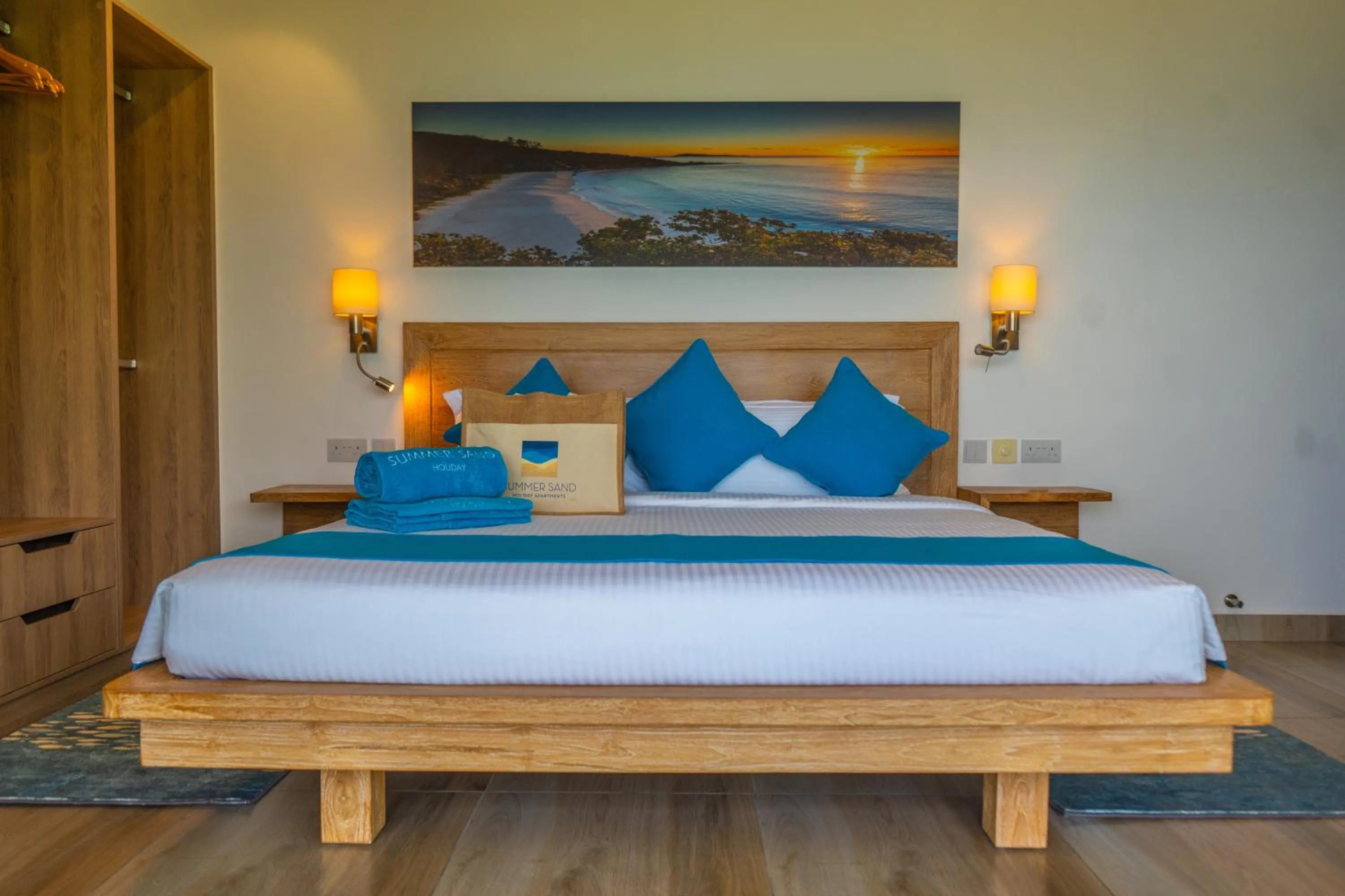 Bed in Summer Sand Holiday Apartments