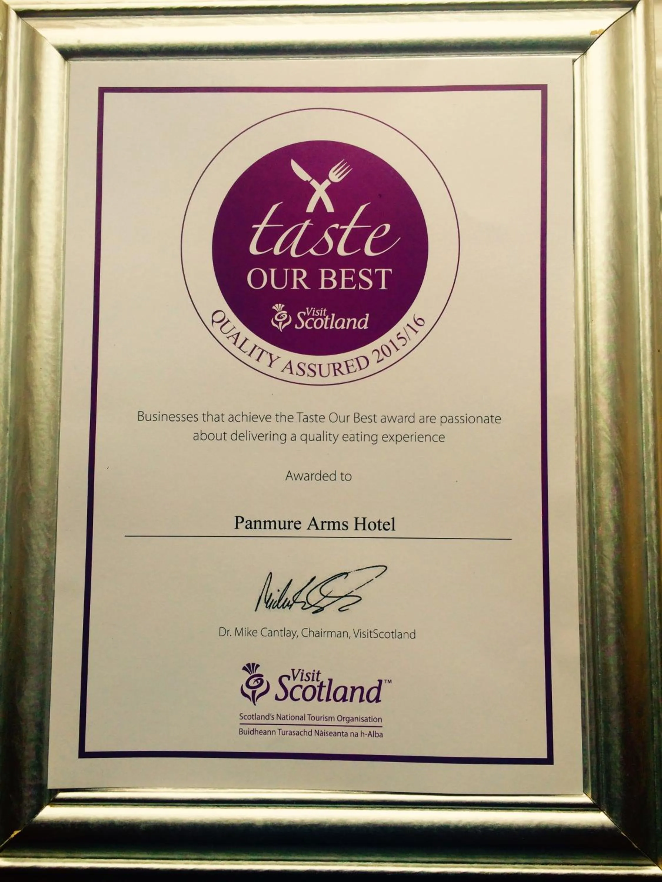 Certificate/Award in The Panmure Arms Hotel