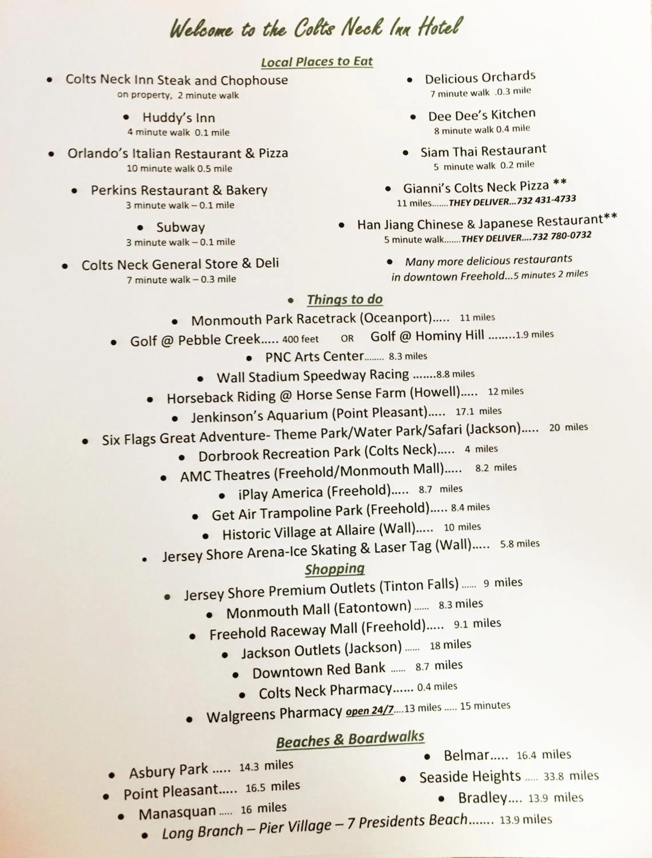 Nearby landmark in Colts Neck Inn Hotel