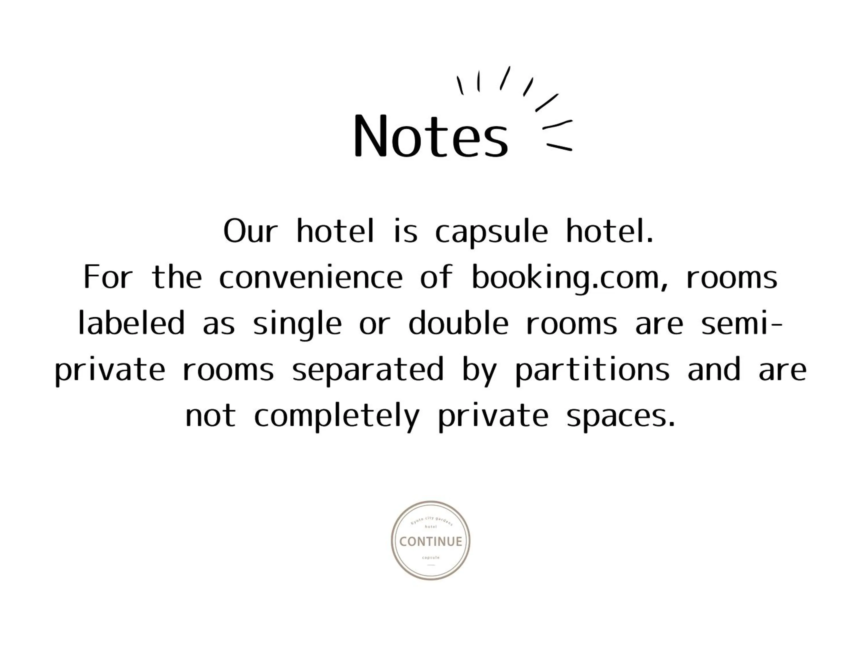 Text overlay in CAPSULE HOTEL CONTINUE NijojoKita