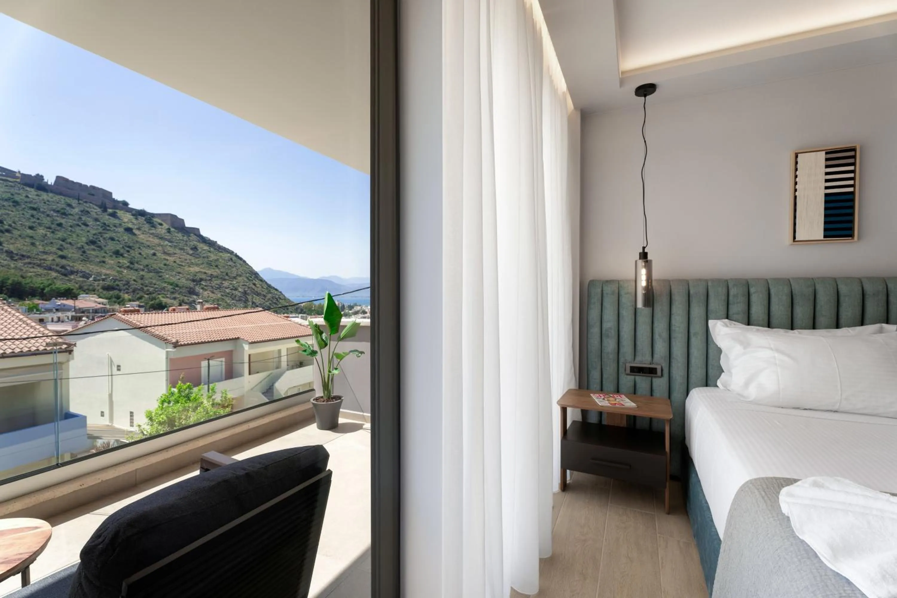 View (from property/room), Bed in Ennea Muses Rooms and Suites