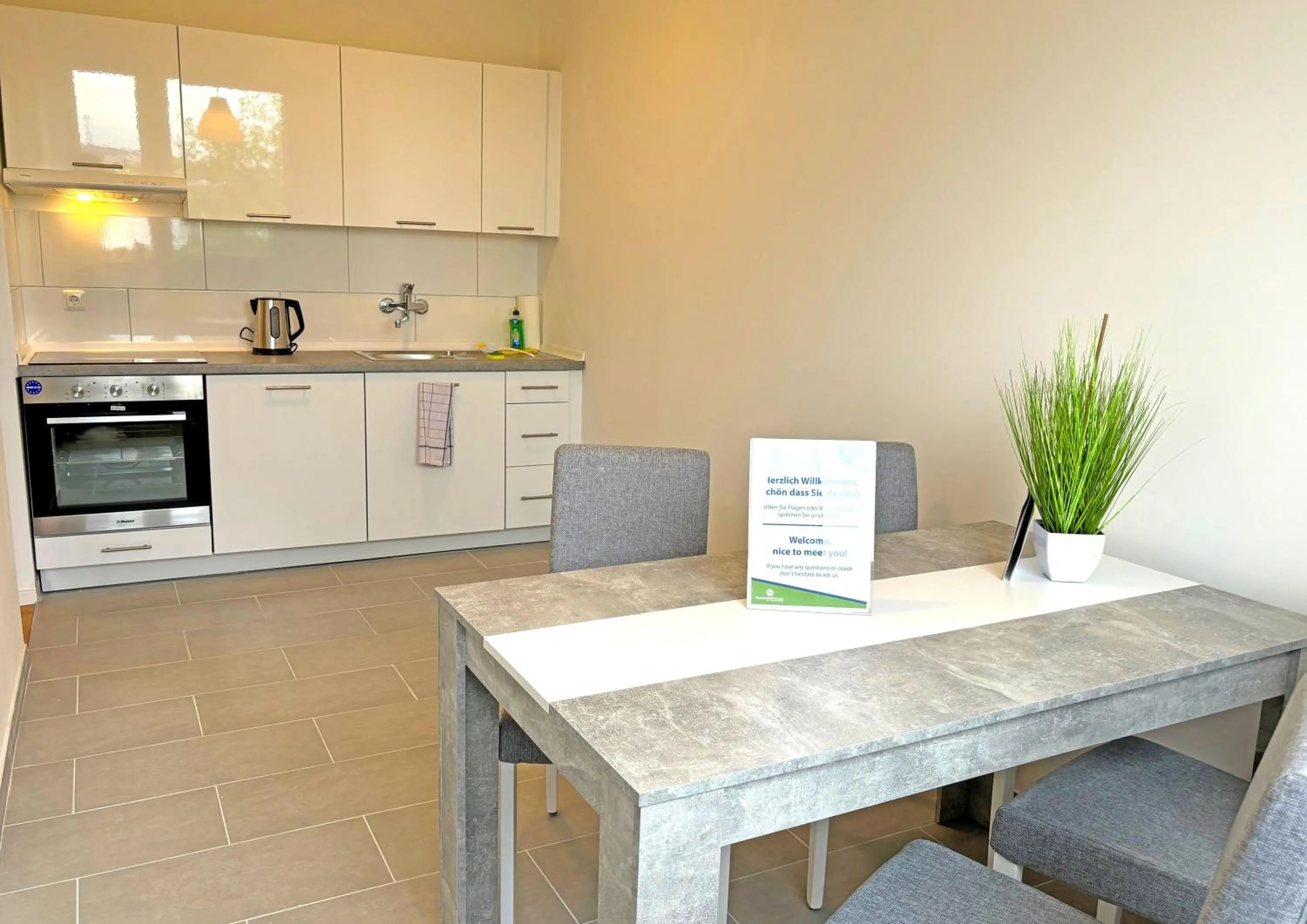 Kitchen or kitchenette in Hammerhotel Apartments Halle Saale